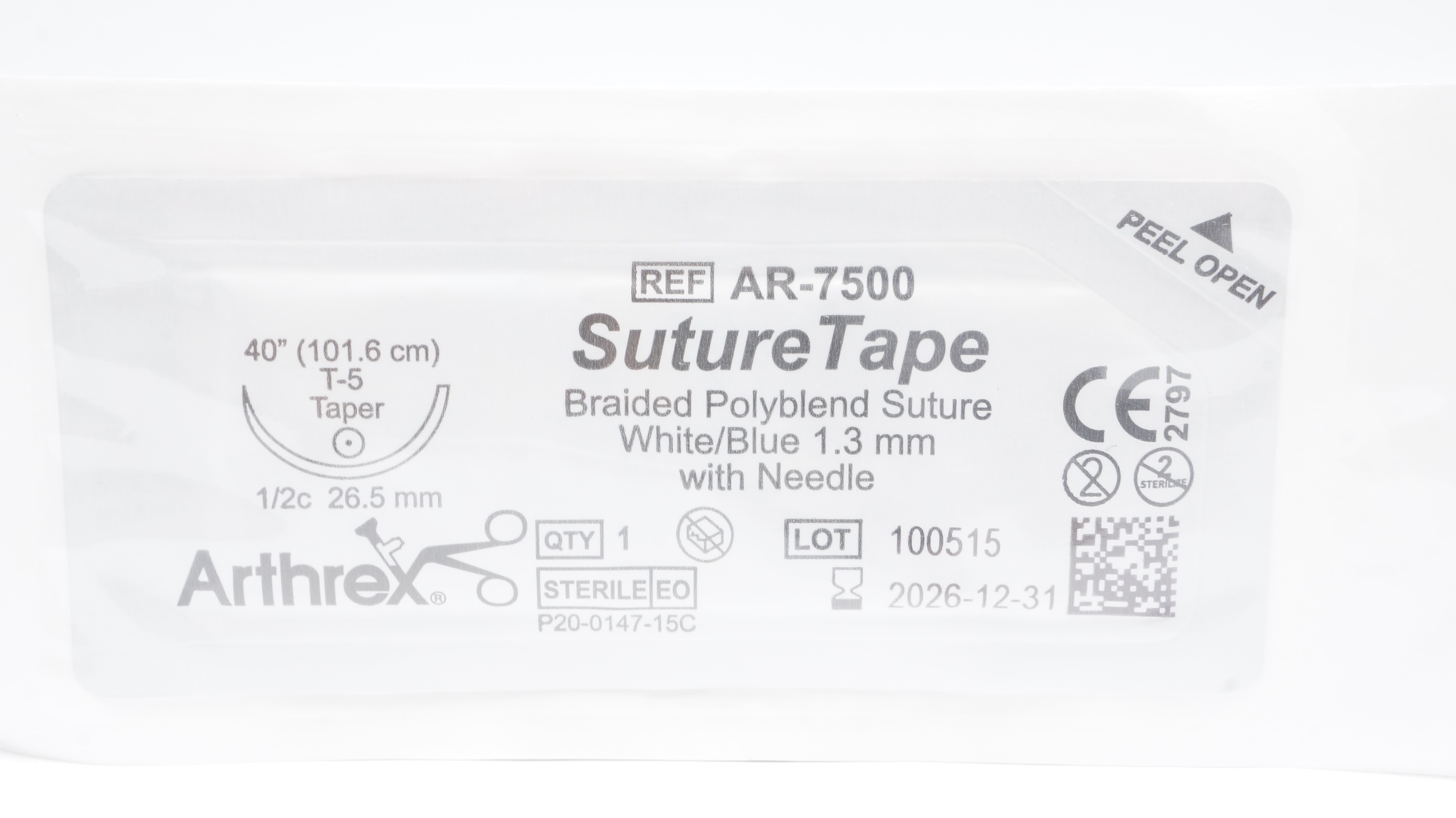 Arthrex AR-7500 SutureTape Braided Polyblend Stre T-5 26.5mm 1/2c Taper, 40inch