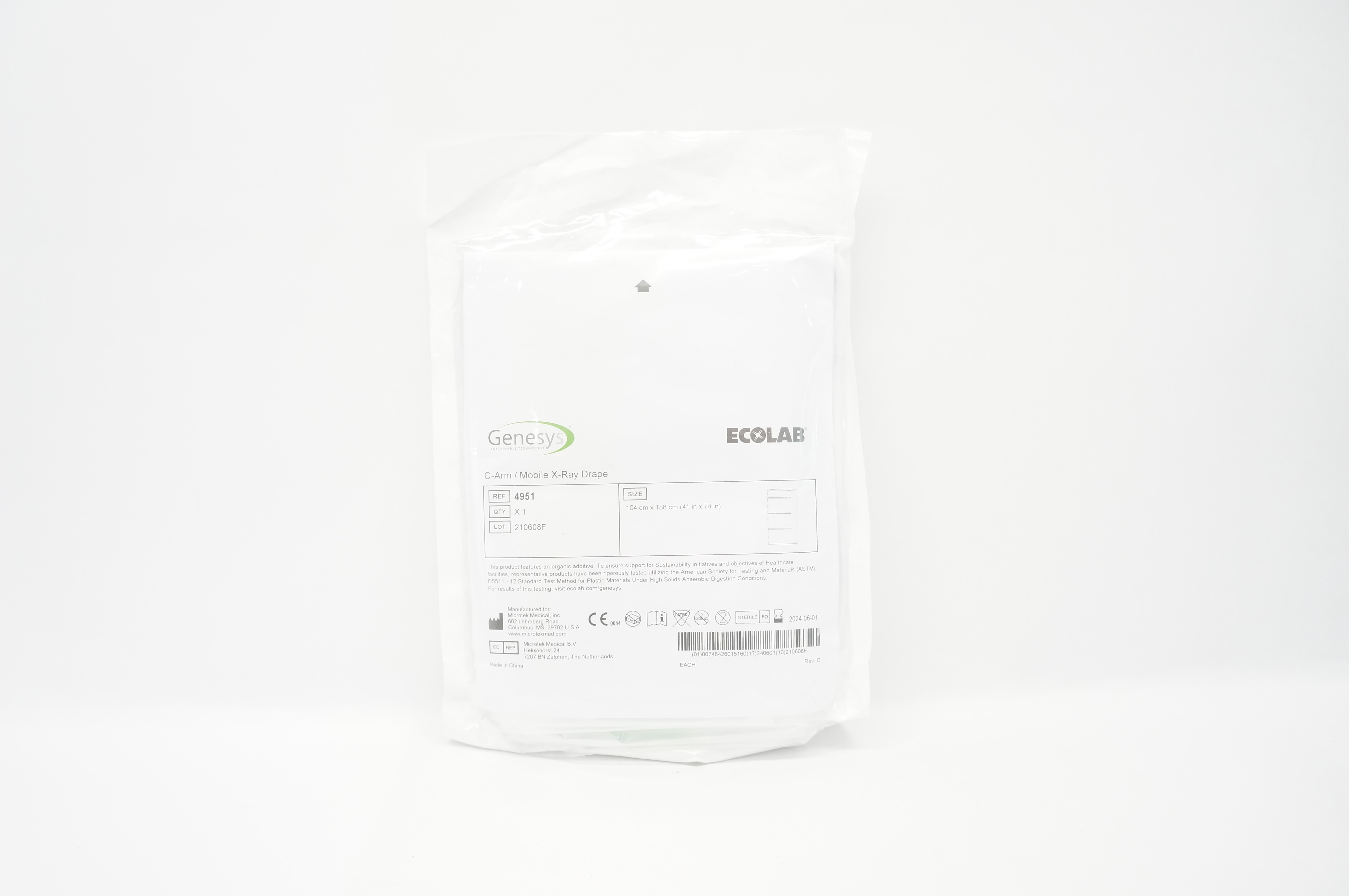 Microtek 4951 Genesys Ecolab C-Arm/Mobile X-Ray Drape 41inch x 74inch