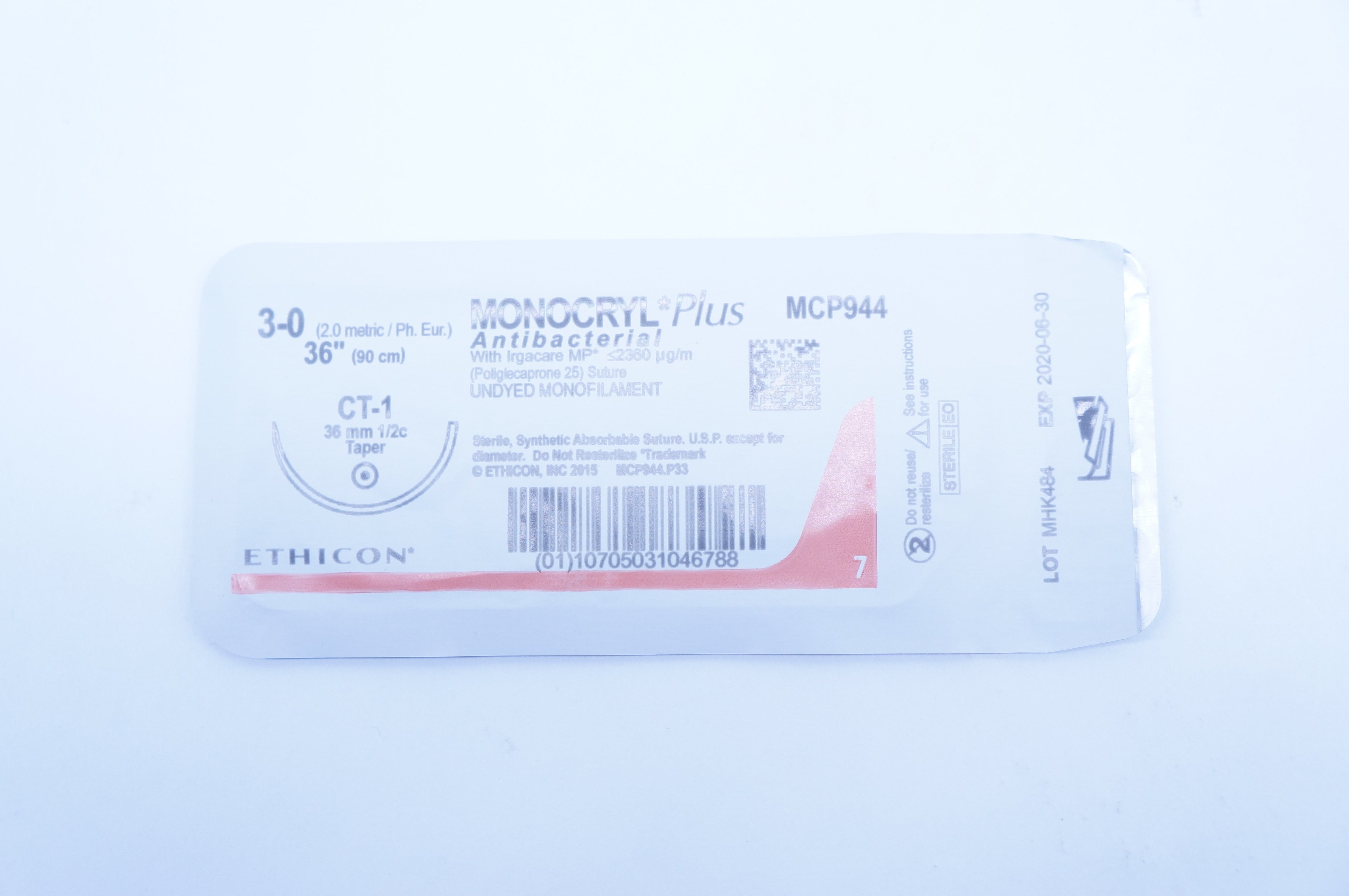 Ethicon MCP944 3-0 MONOCRYL Plus, CT-1, 36mm 1/2c, 36inch