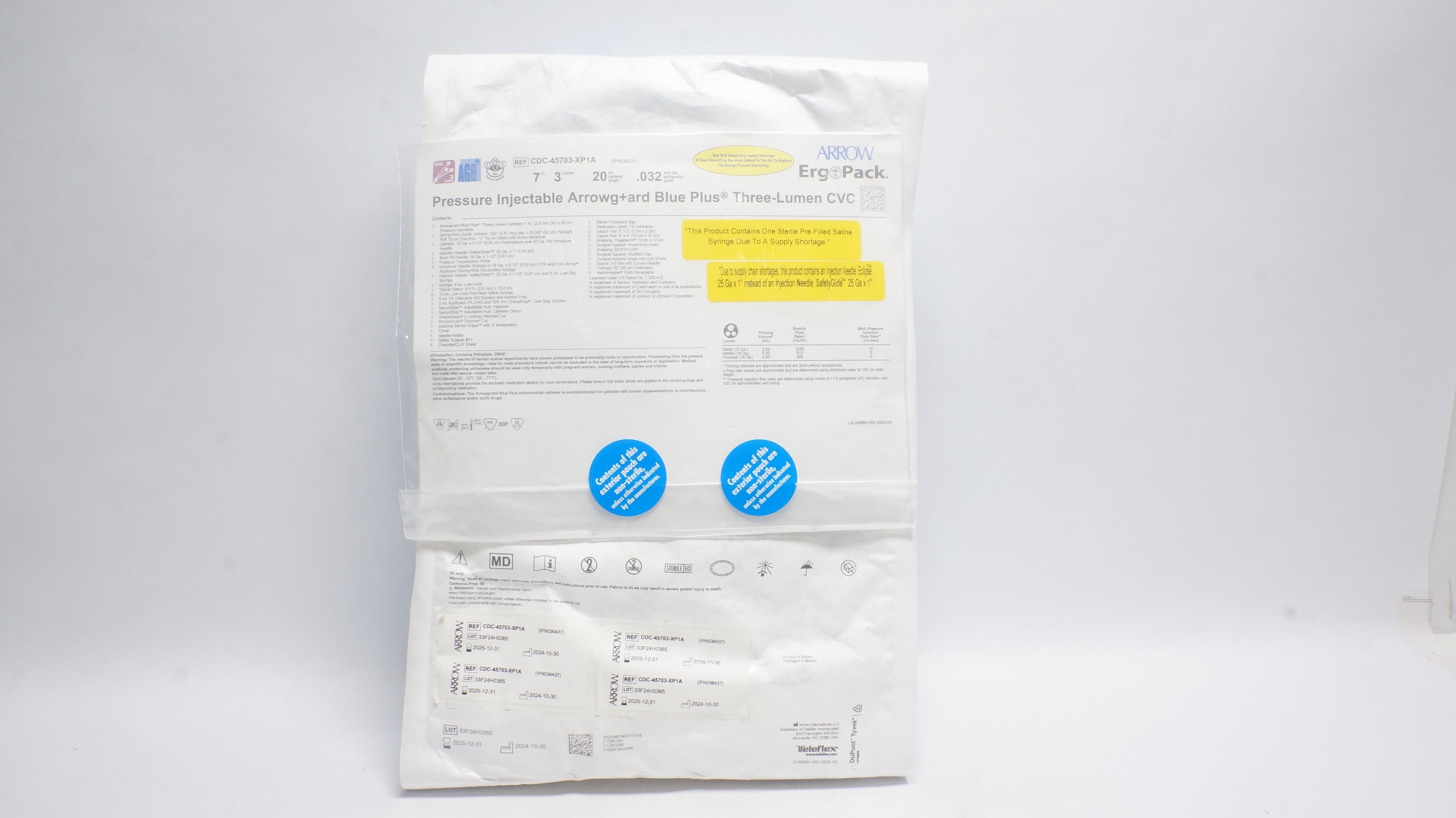 Arrow CDC-45703-XP1A Multi-Lumen Central Venous Catheterization Kit 7Frx20cm (x)