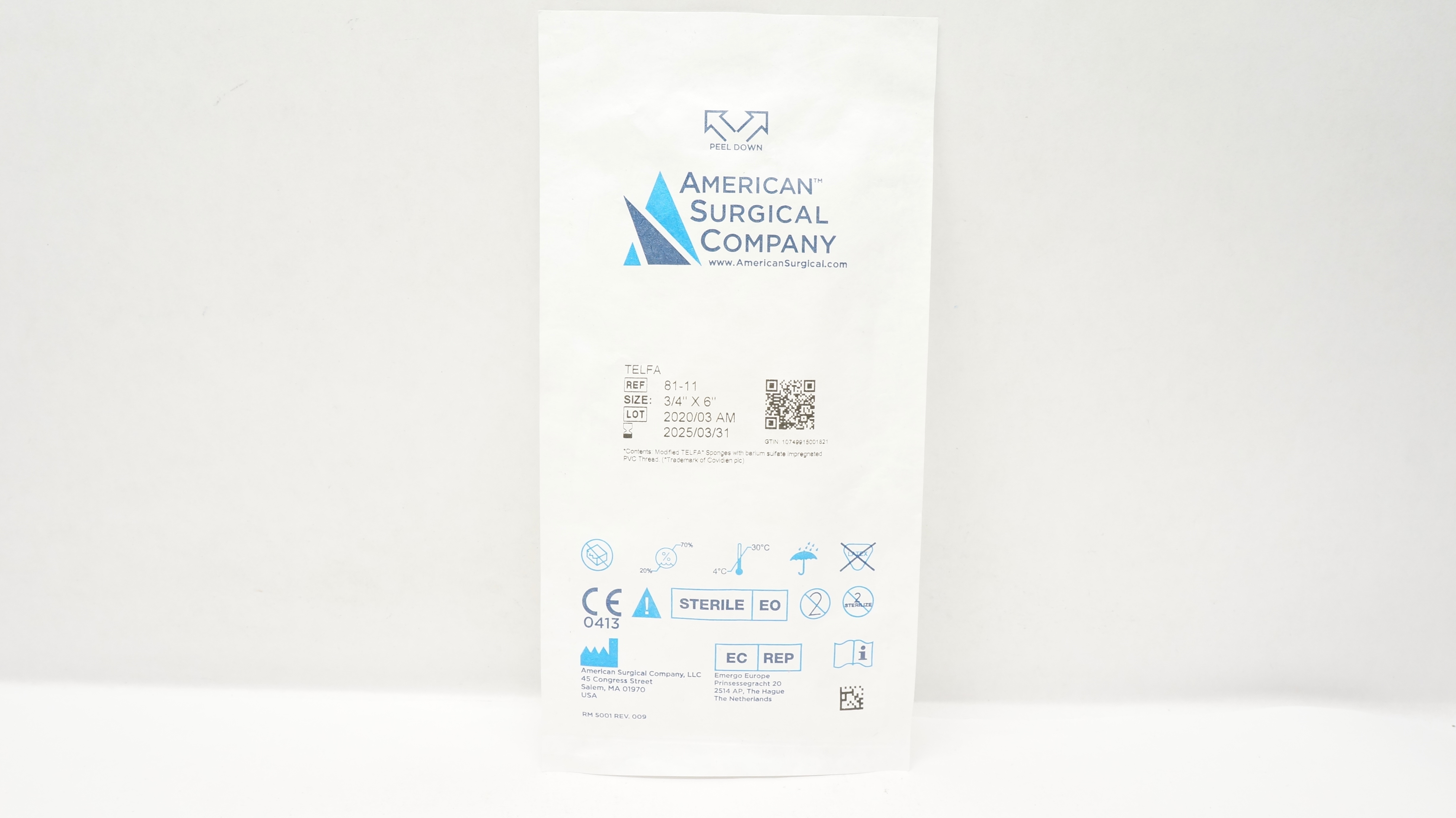 American Surgical Company 81-11 Telfa Sponges w/Barium Sulfate Impregnated