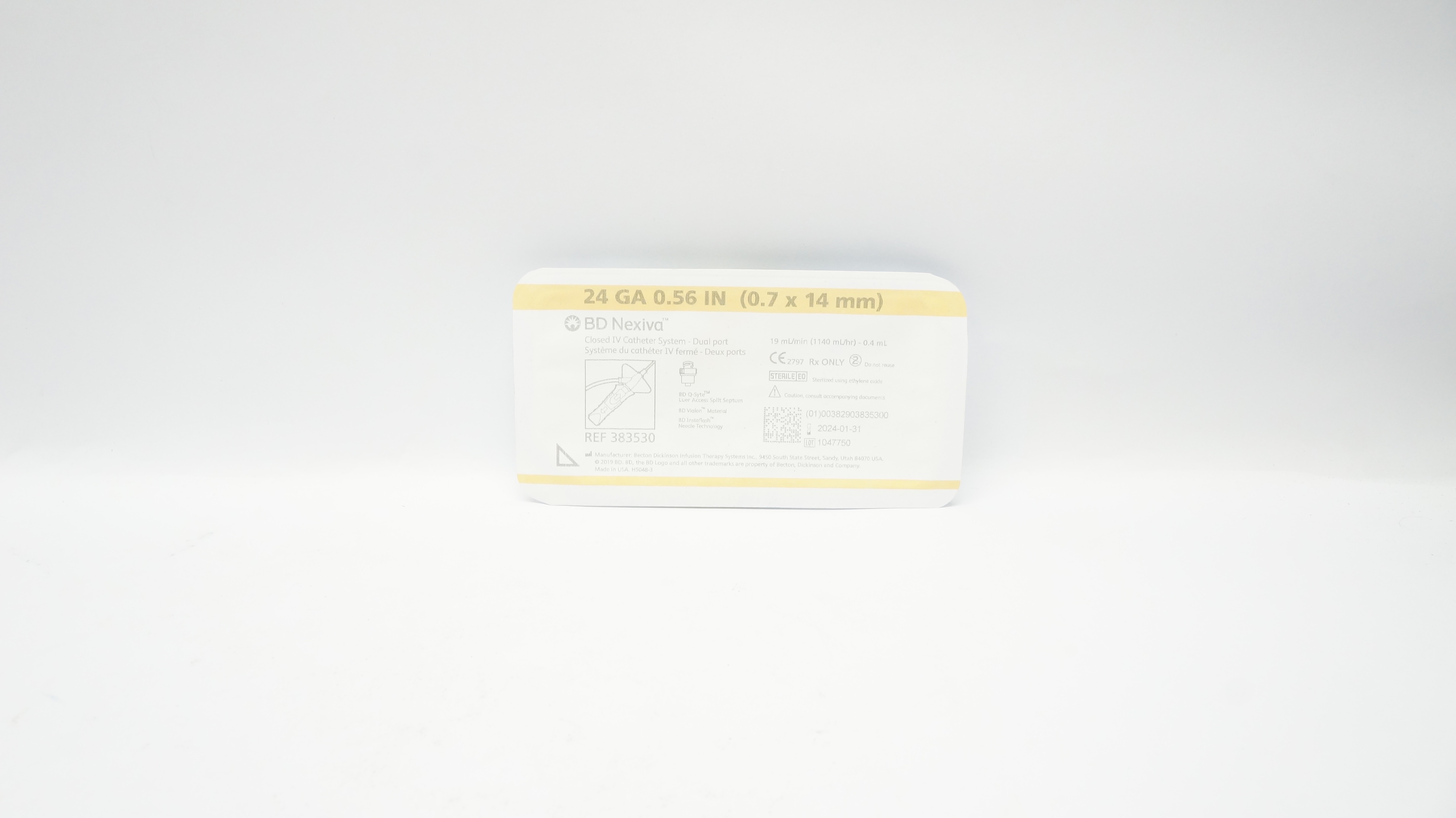 BD 383530 Nexivia Closed IV Cath. System - Dual Port 24Ga 0.56In (x)