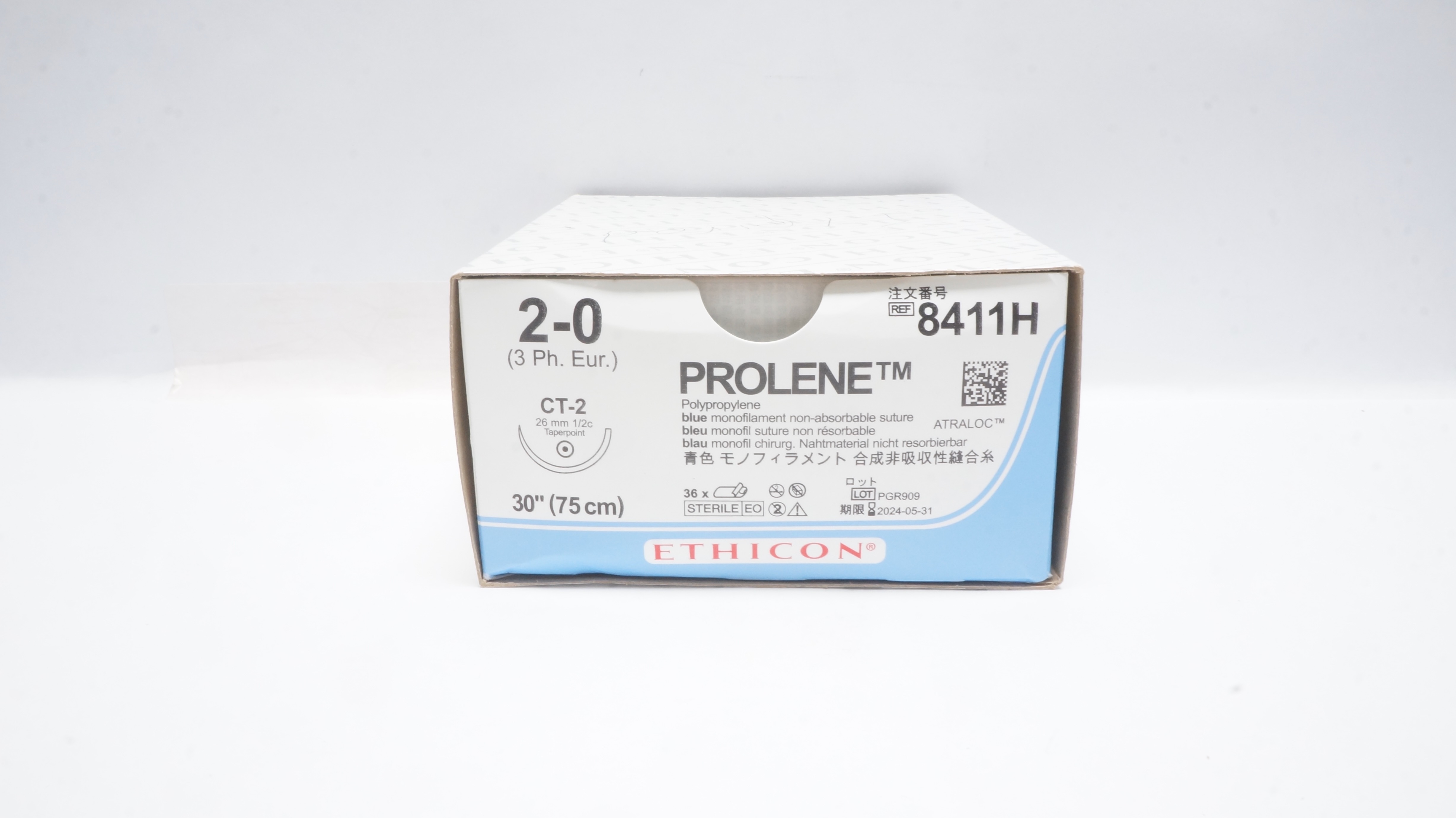 Ethicon 8411H 2-0 Prolene Stre CT-2 26mm 1/2c Taperpoint 30inch (x) - Box of 36