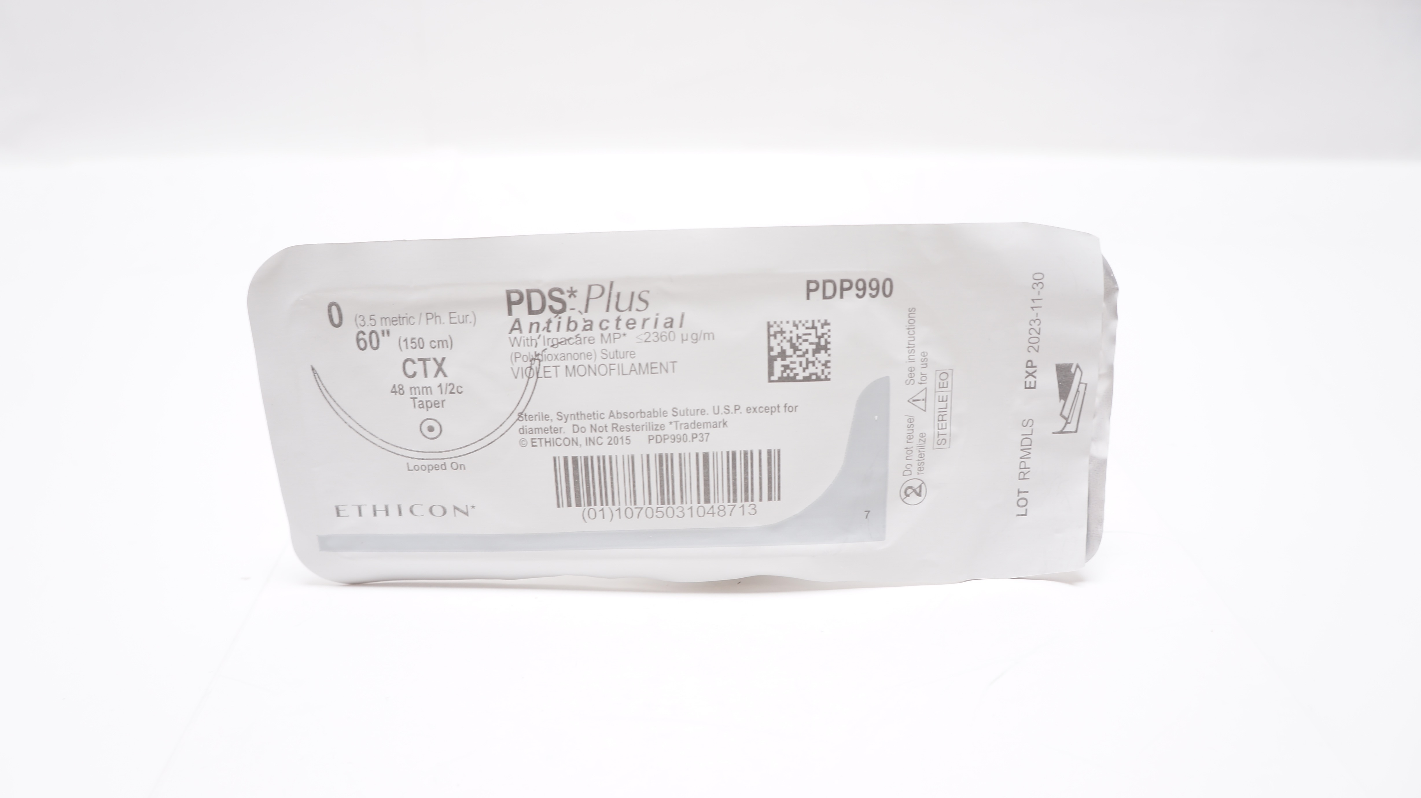Ethicon PDP990 0 PDS Plus Antibacterial Stre CTX 48mm 1/2c Taper, 60inch (x)