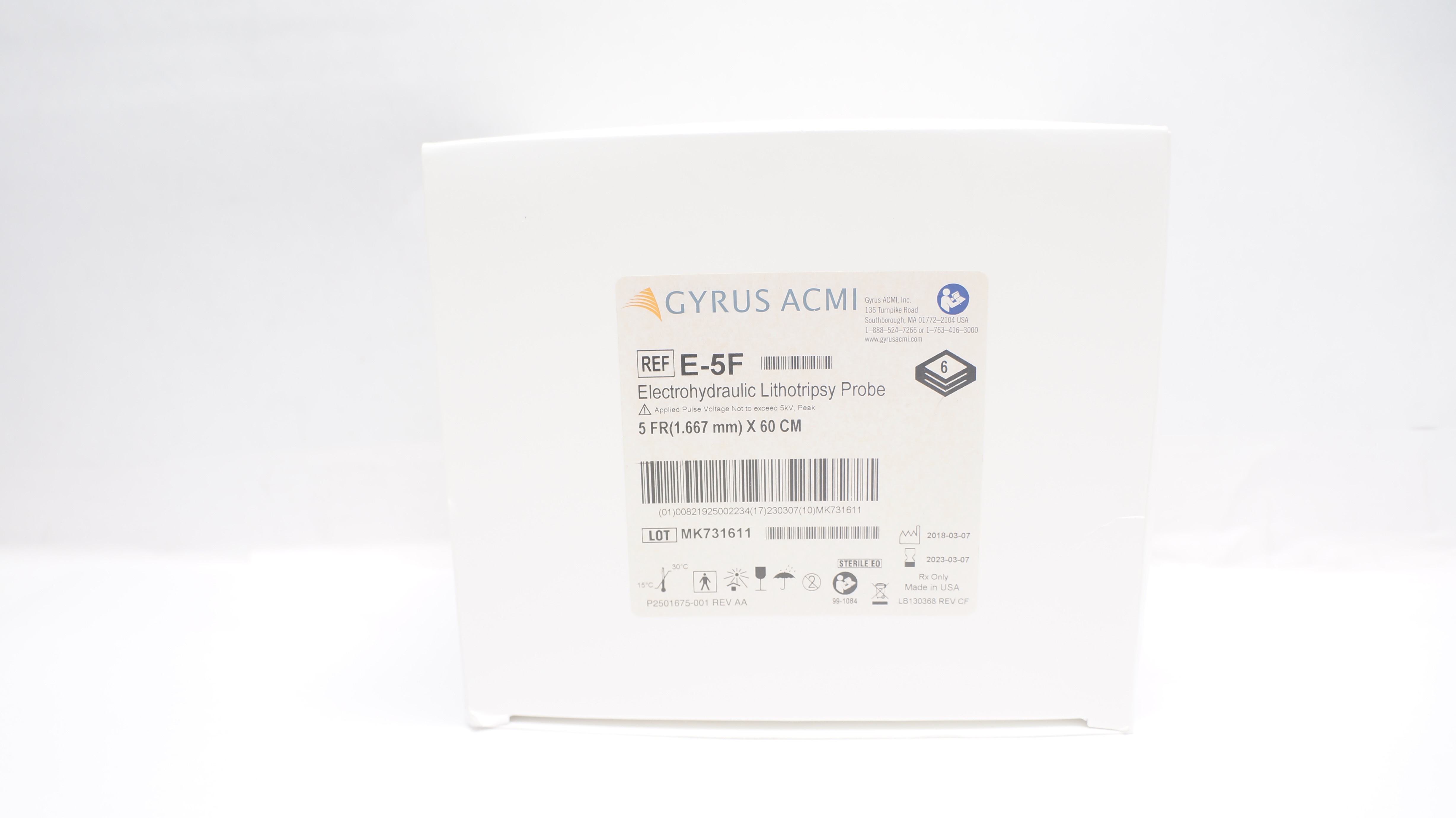 Gyrus Acmi E-5F Electrohydraulic Lithotripsy Probe 5F x 60cm (x) - Box of 6