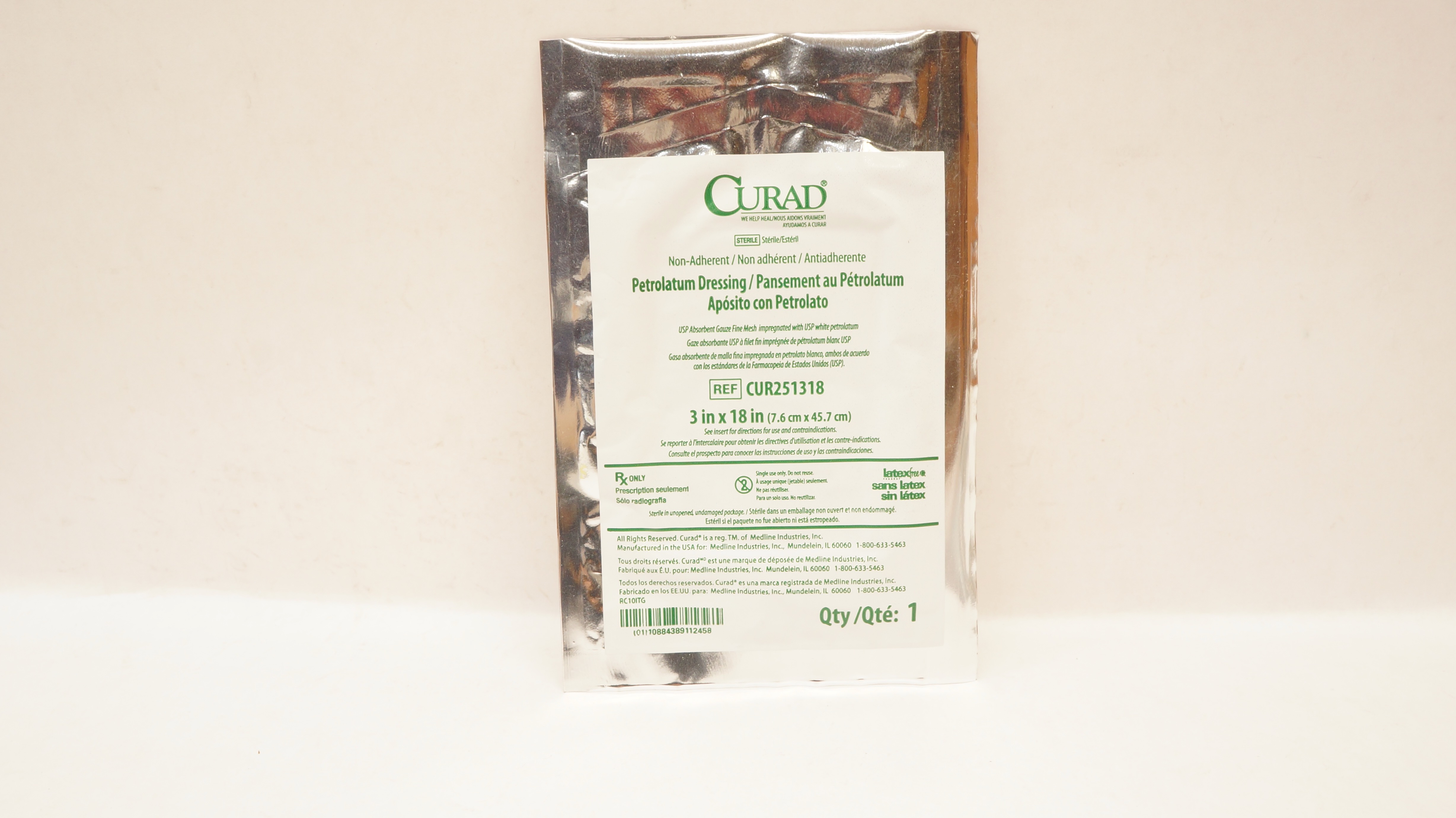Medline CUR251318 Curad Non-Adherent Petrolatum Dressing 3inch x 18inch (x)