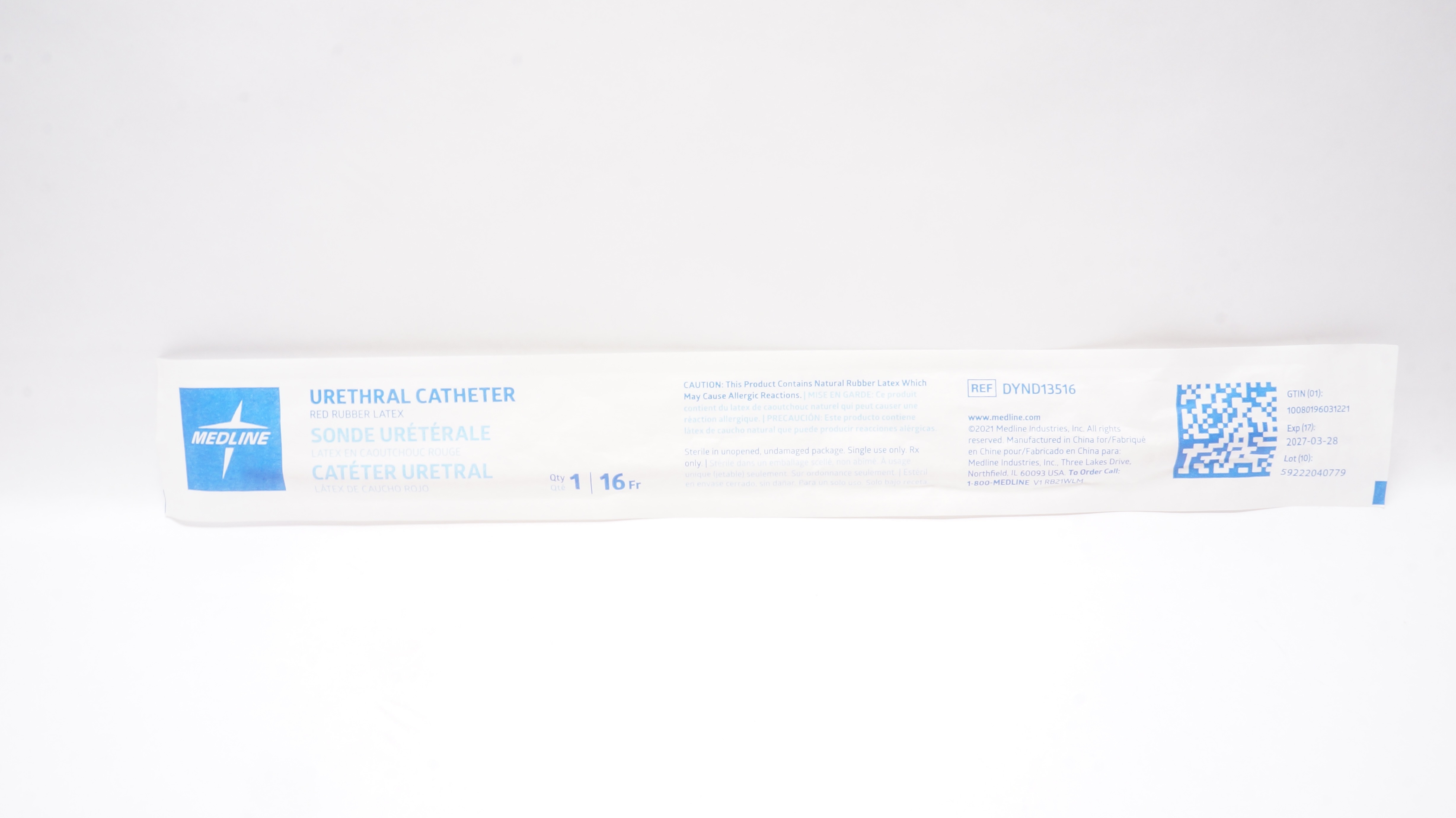 Medline DYND13516 Urethral Cath. Red Rubber 16Fr