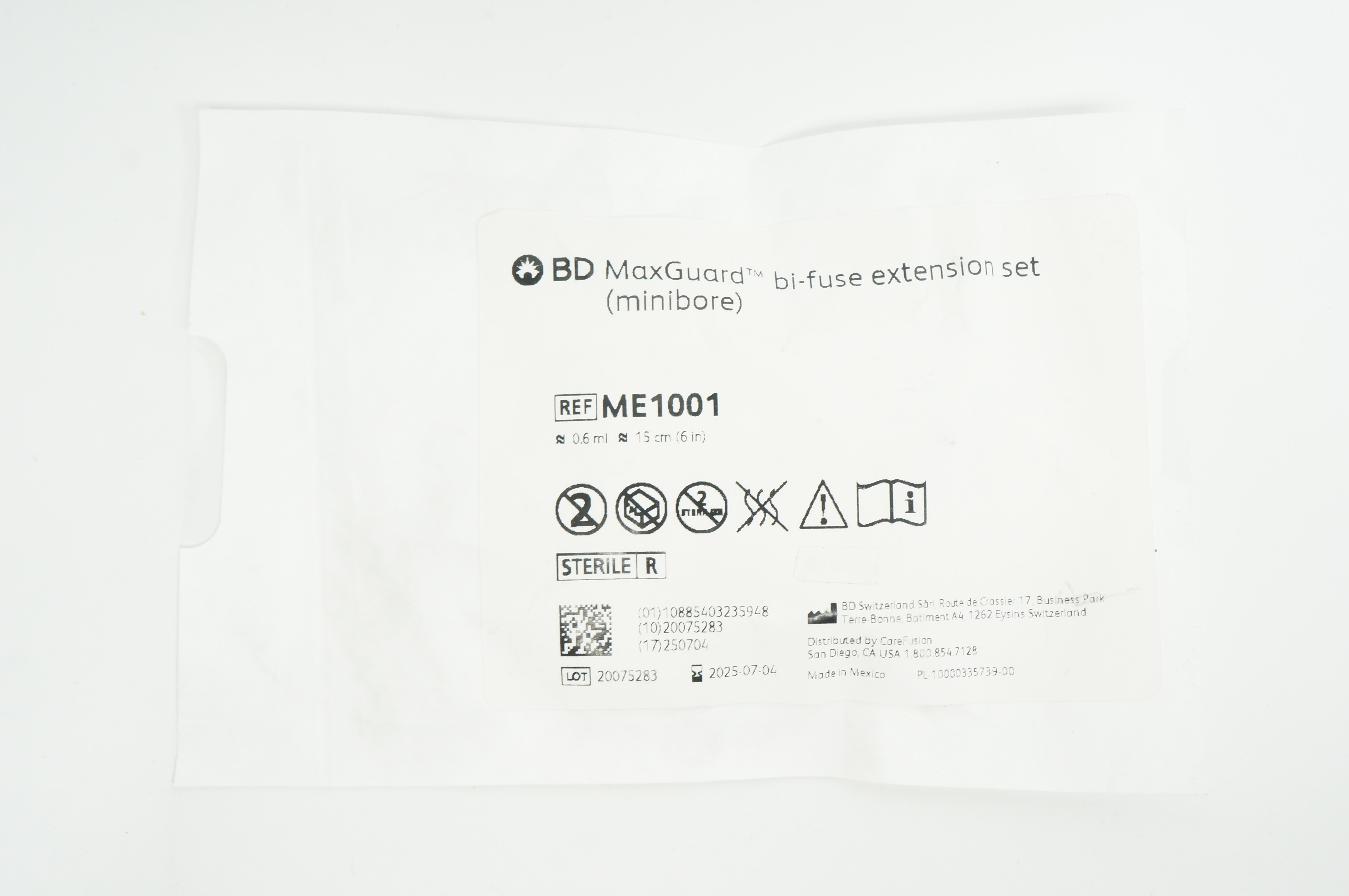 BD ME1001 MaxGuard Bi-Fuse Extension Set 0.6ml