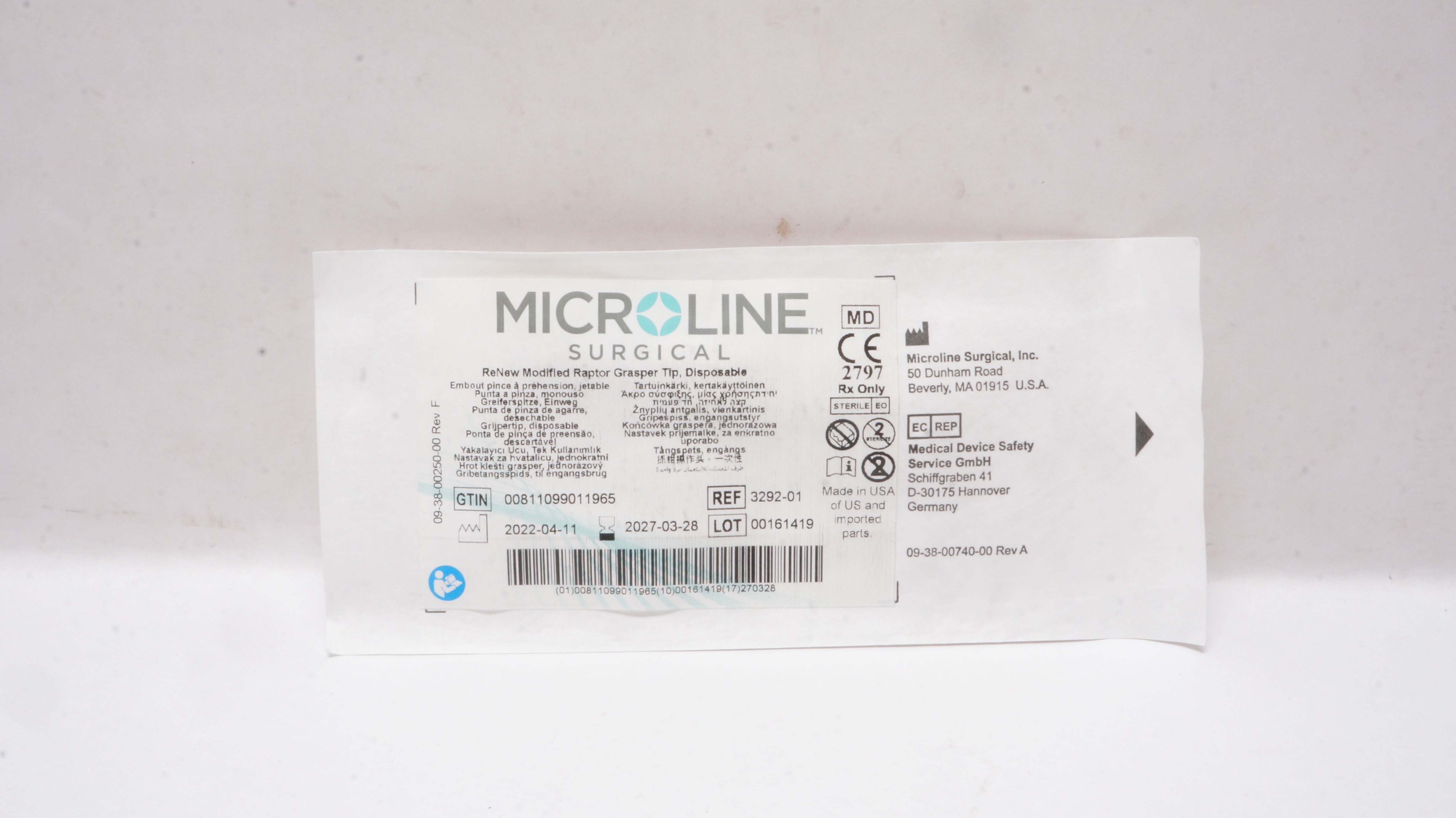Microline Surgical 3292-01 Renew Modified Raptor Grasper Tip Disposable