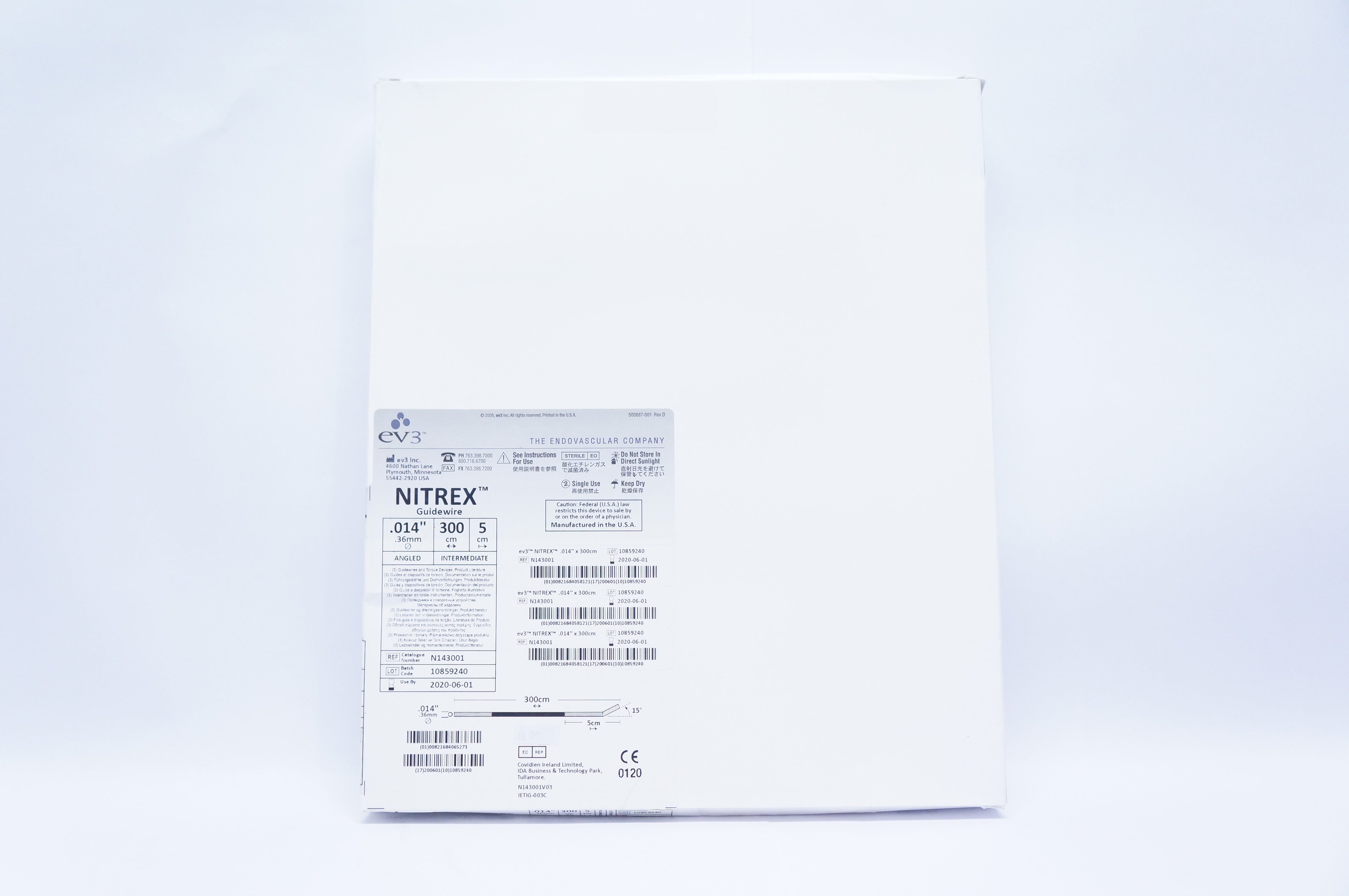 Ev3 N143001 Nitrex Guidewires and Torque Devices .36mm x 300 x 5cm (x)-Box of 3