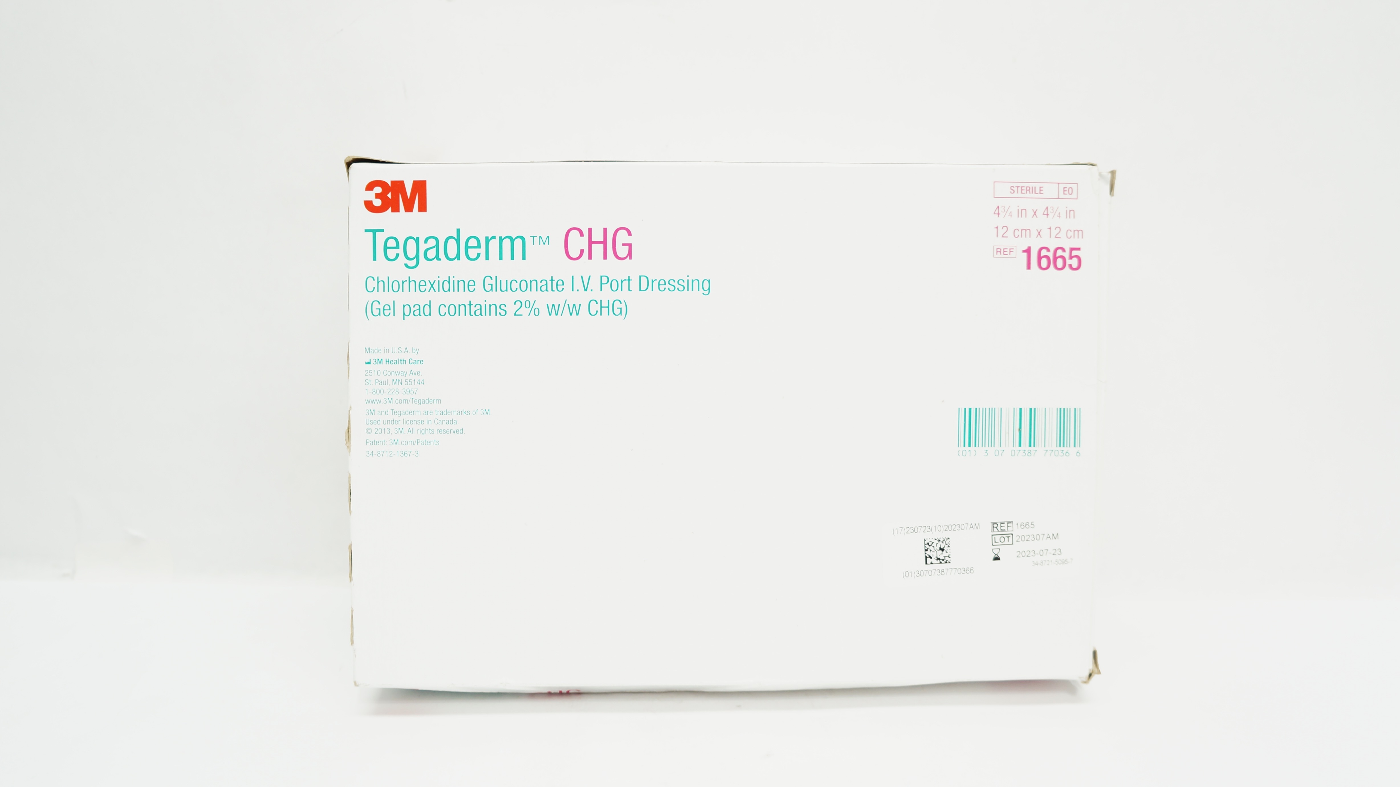 3M 1665 Tegaderm CHG I.V. Port Dressing 4-3/4inch x 4-3/4inch (x) - Box of 25