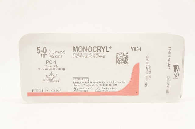 Ethicon Y834 5-0 Monocryl Stre PC-1 13mm 3/8c Conventional Cutting 18inch (x)