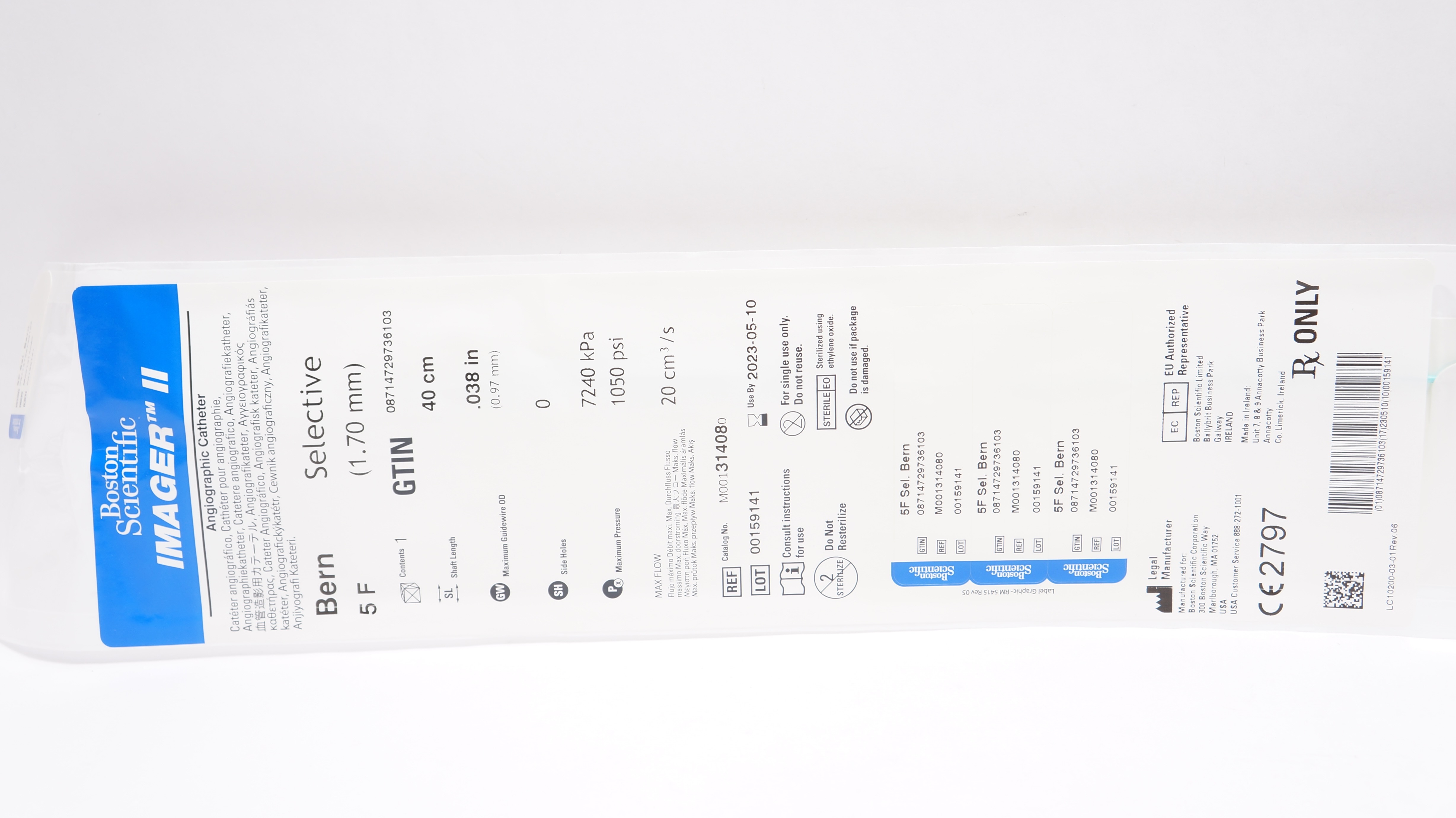 Boston Scientific M001314080 Imager Angiographic Cath. 5 F x 40cm x .038inch (x)