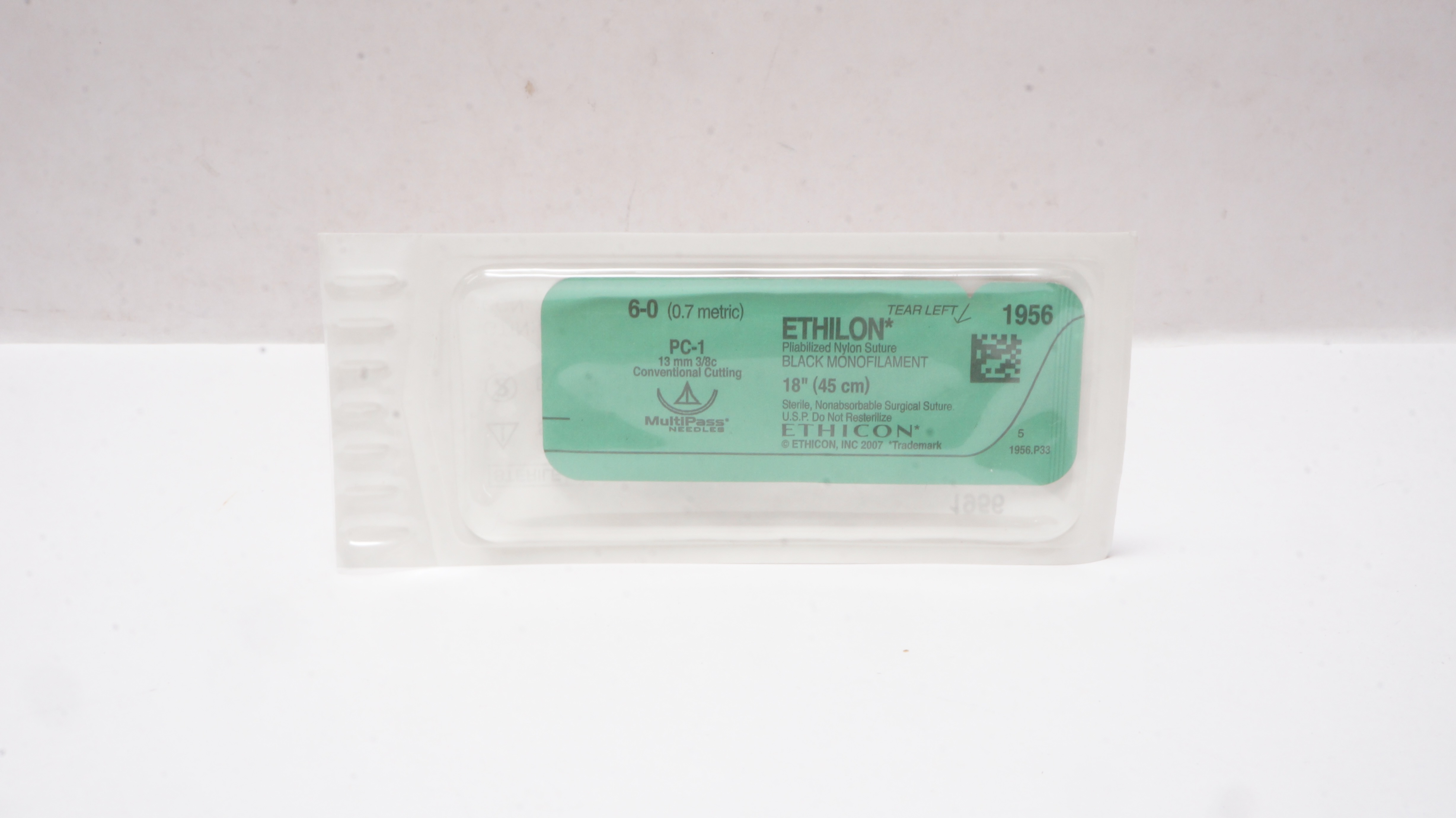 Ethicon 1956 6-0 Ethilon Nylon Stre PC-1 13mm 3/8c, 18 inch