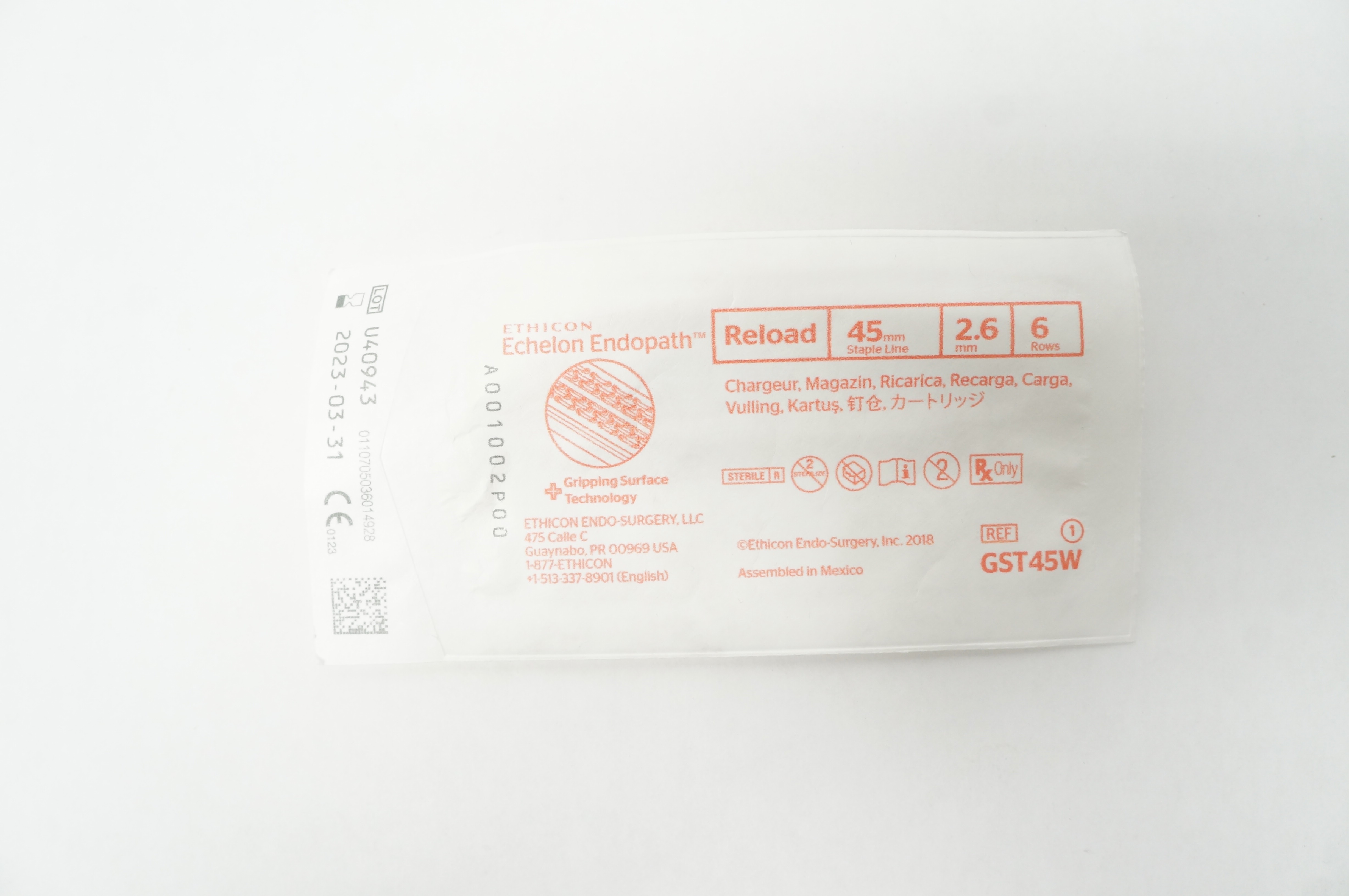 Ethicon GST45W Echelon Endopath Reload 45mm x 2.6mm 6 Rows