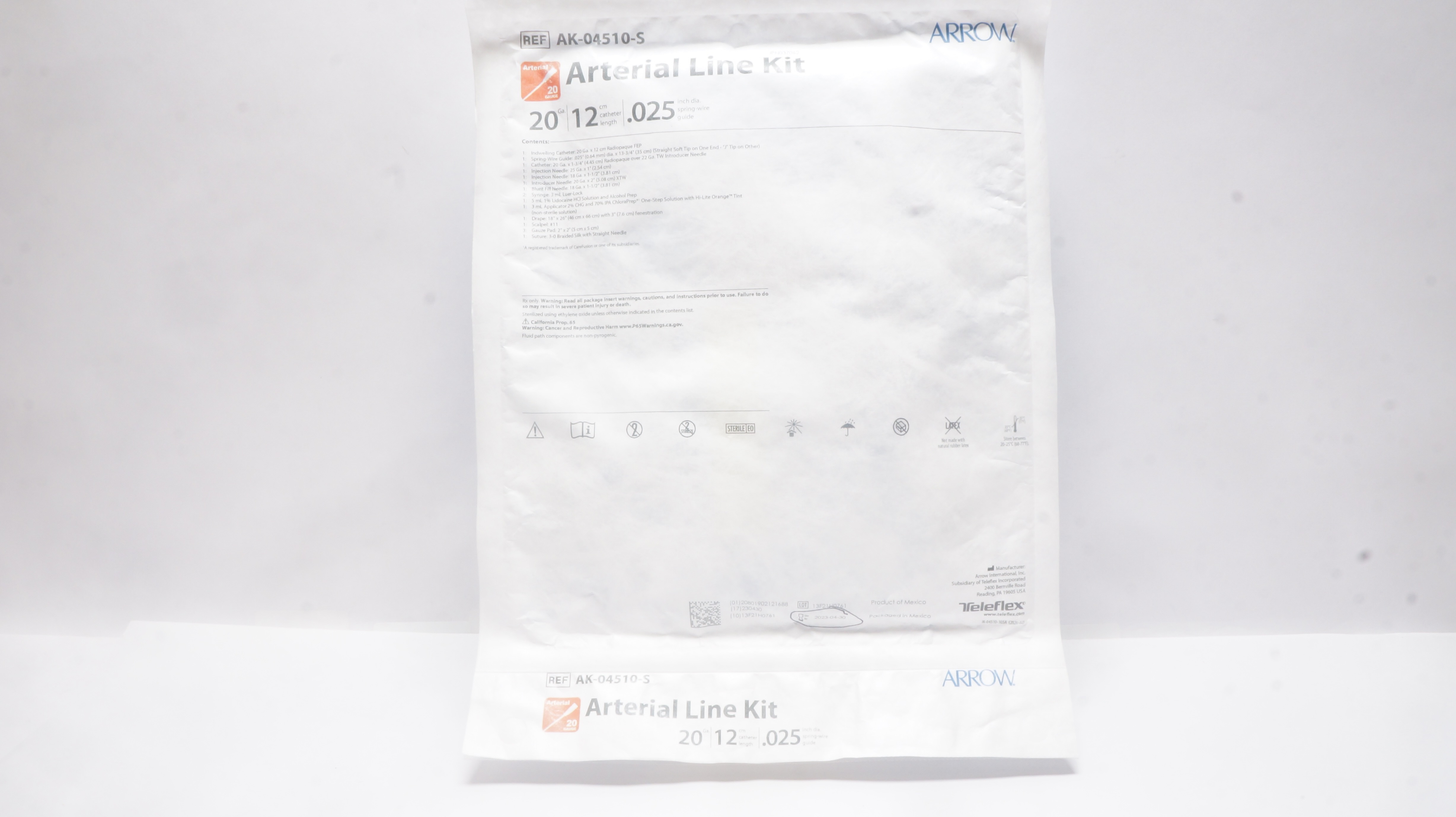 Arrow AK-04510-S Arterial Line Kit 20Ga x 12cm x 0.025inch (x)