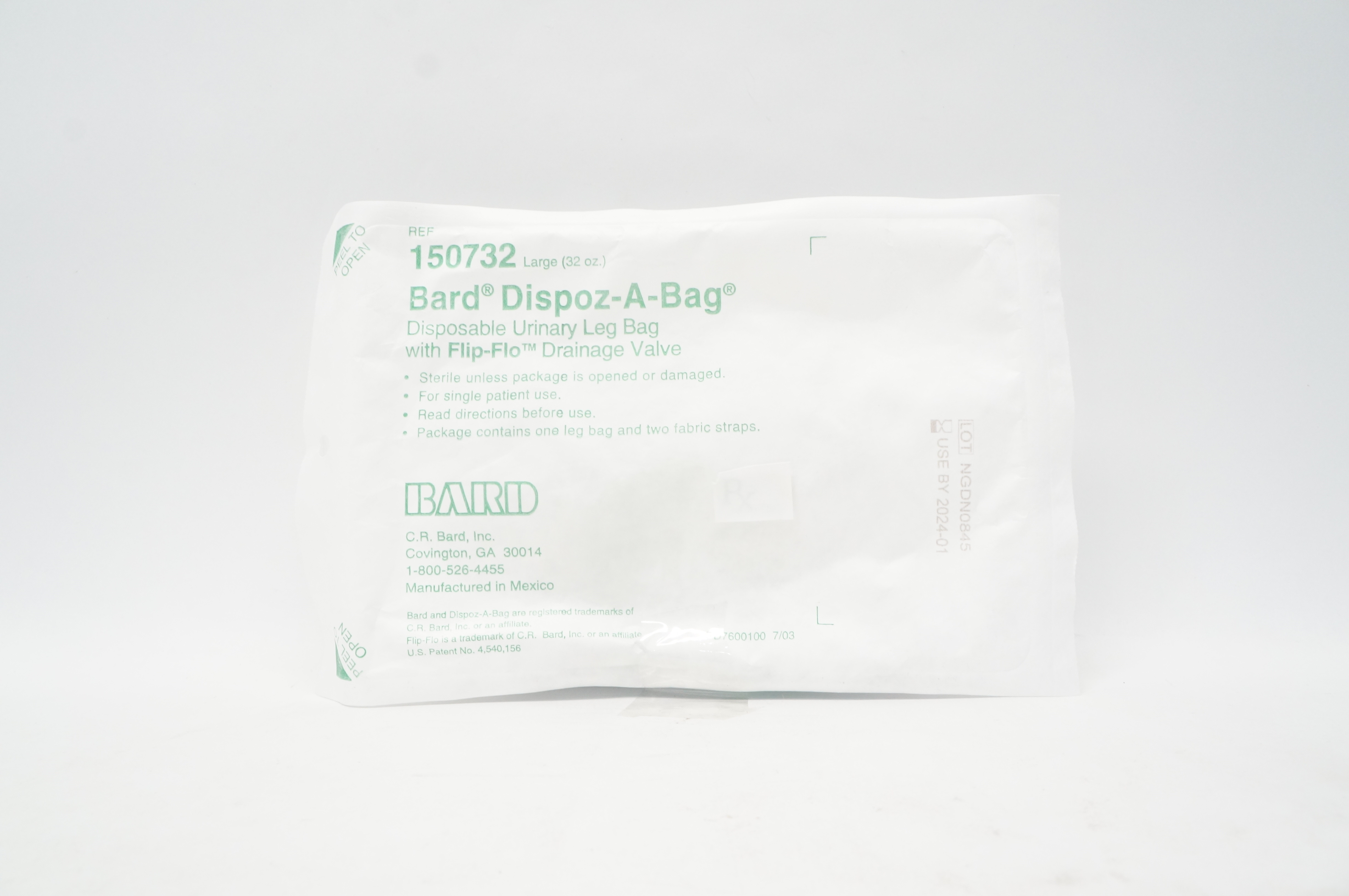 Bard 150732 Dispoz-A-Bag Disposable Urinary Leg Bag