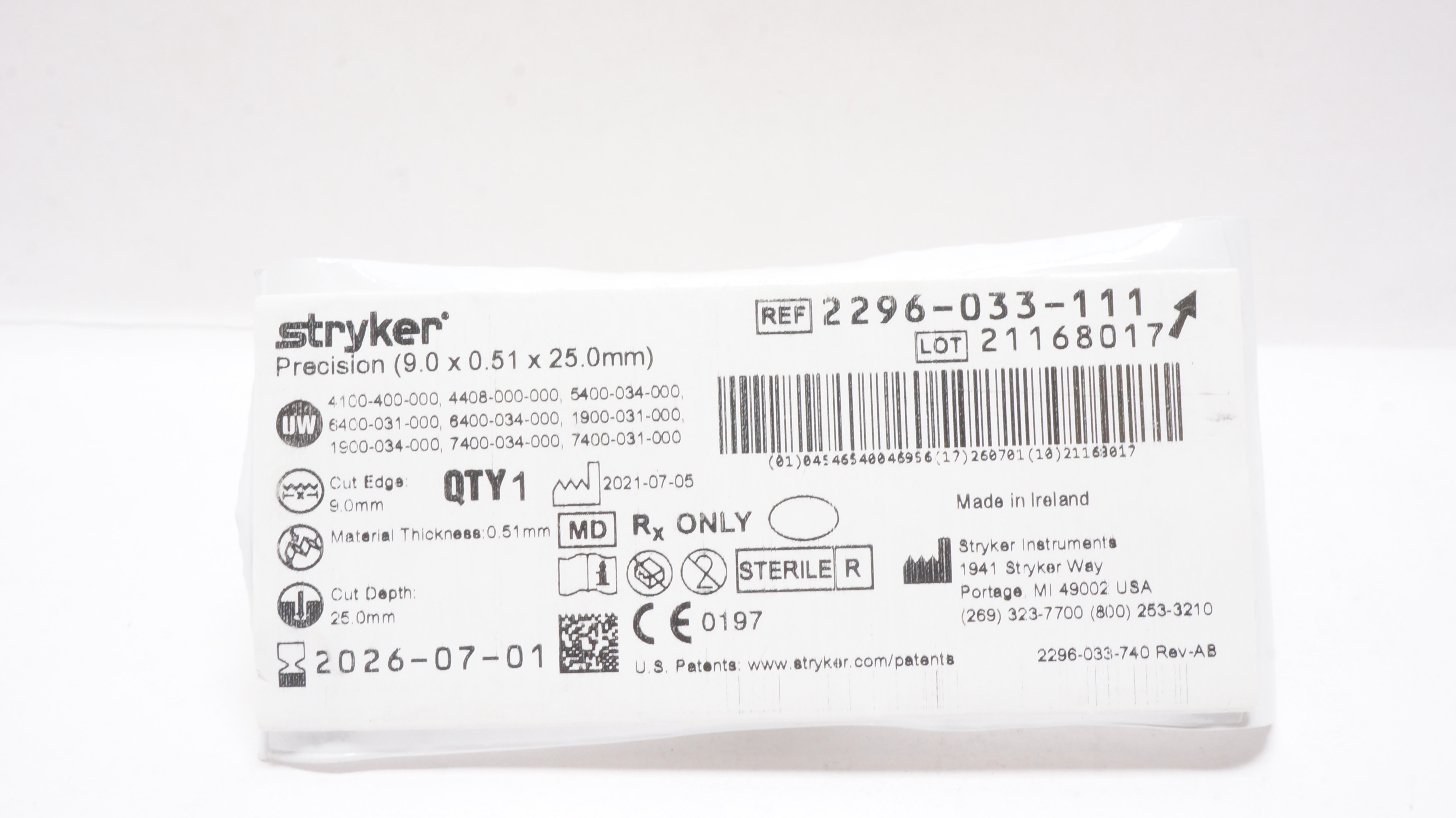 Stryker 2296-033-111 Precision 9.0 x 0.51 x 25.0mm