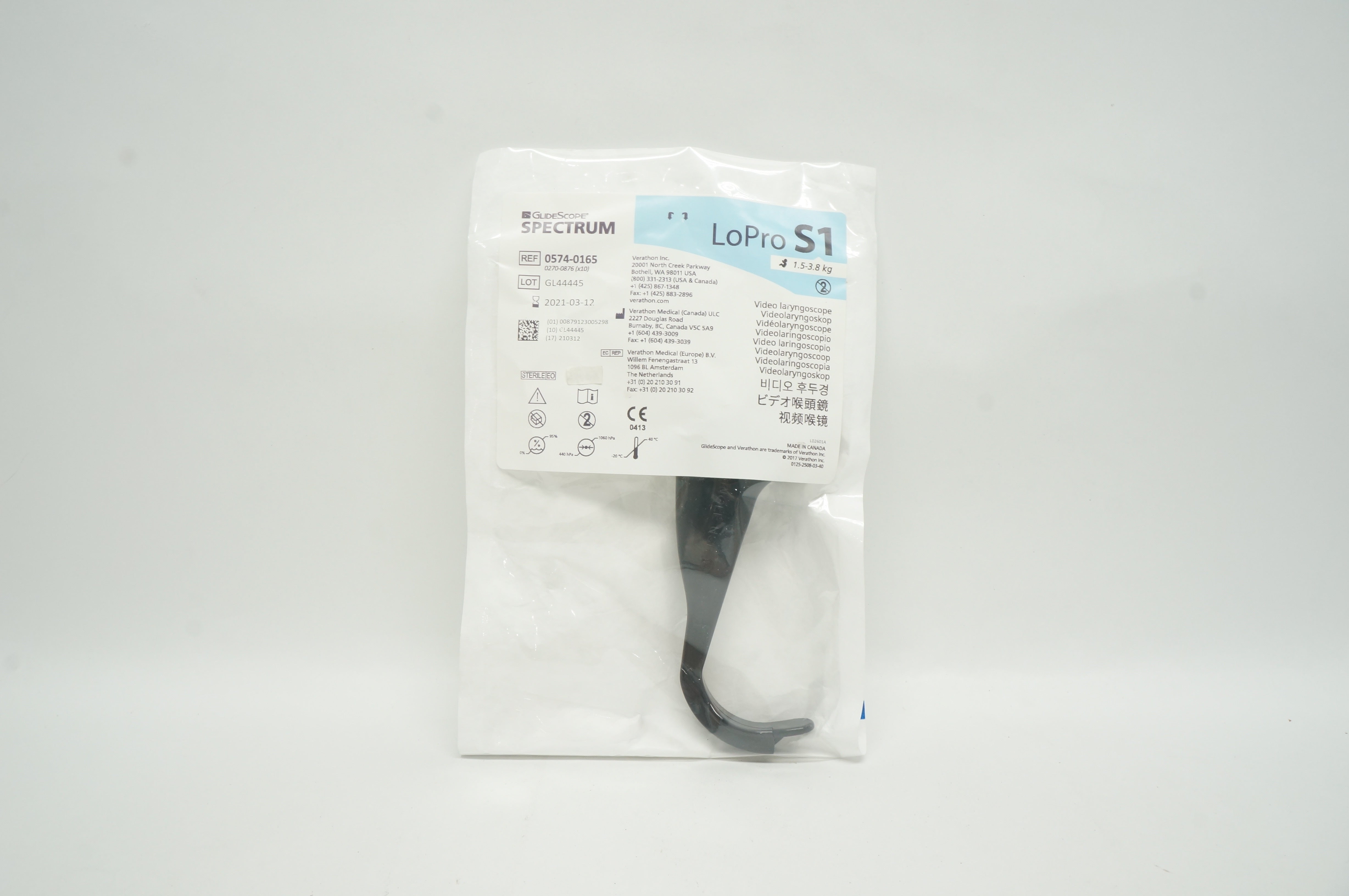 Verathon Medical 0574-0165 GlideScope Spectrum LoPro S1 1.5 - 3.8kg (x)