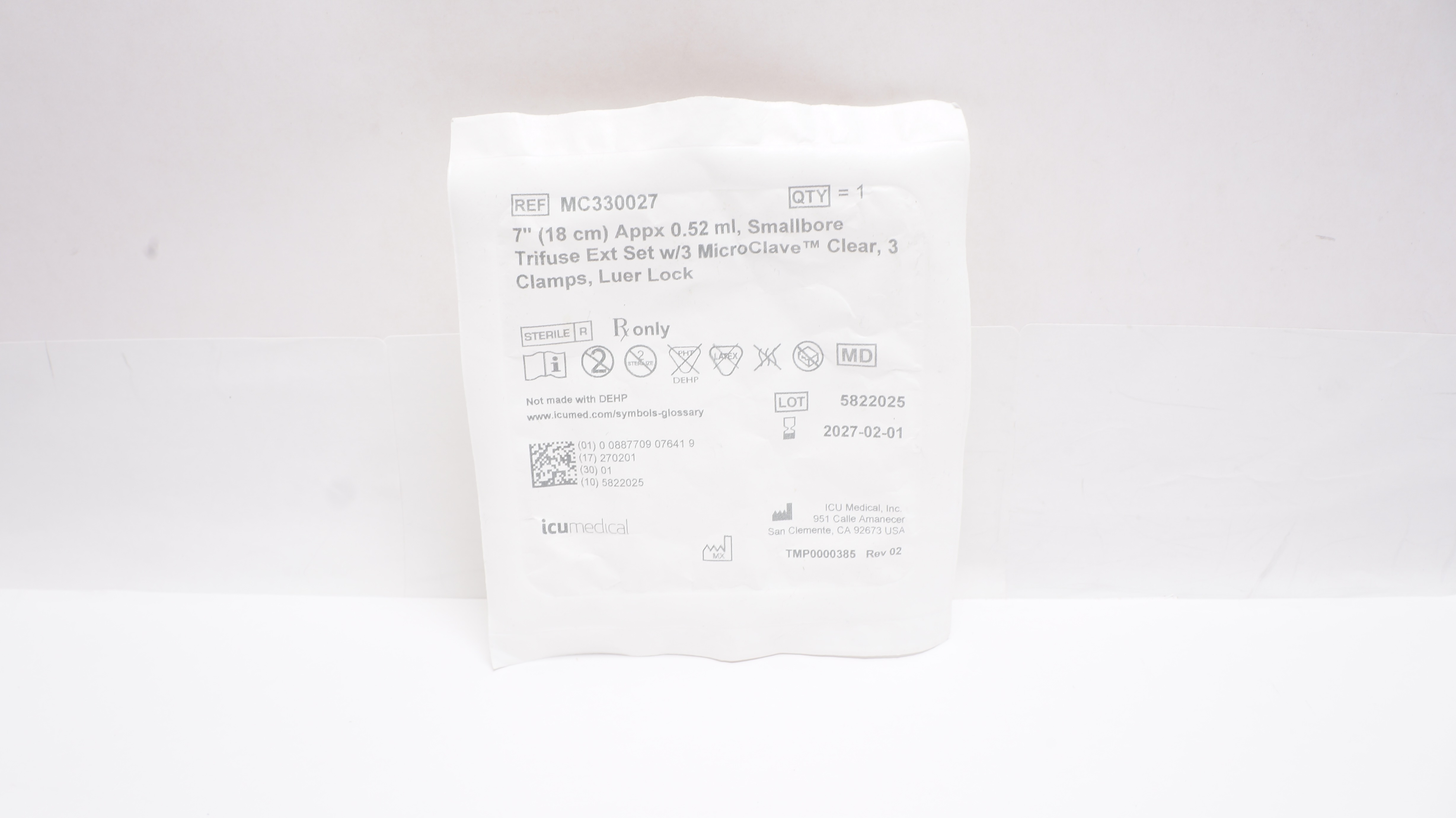 ICU Medical MC330027 Smallbore Trifuse Extension Set 7inch, Appx. 0.52ml