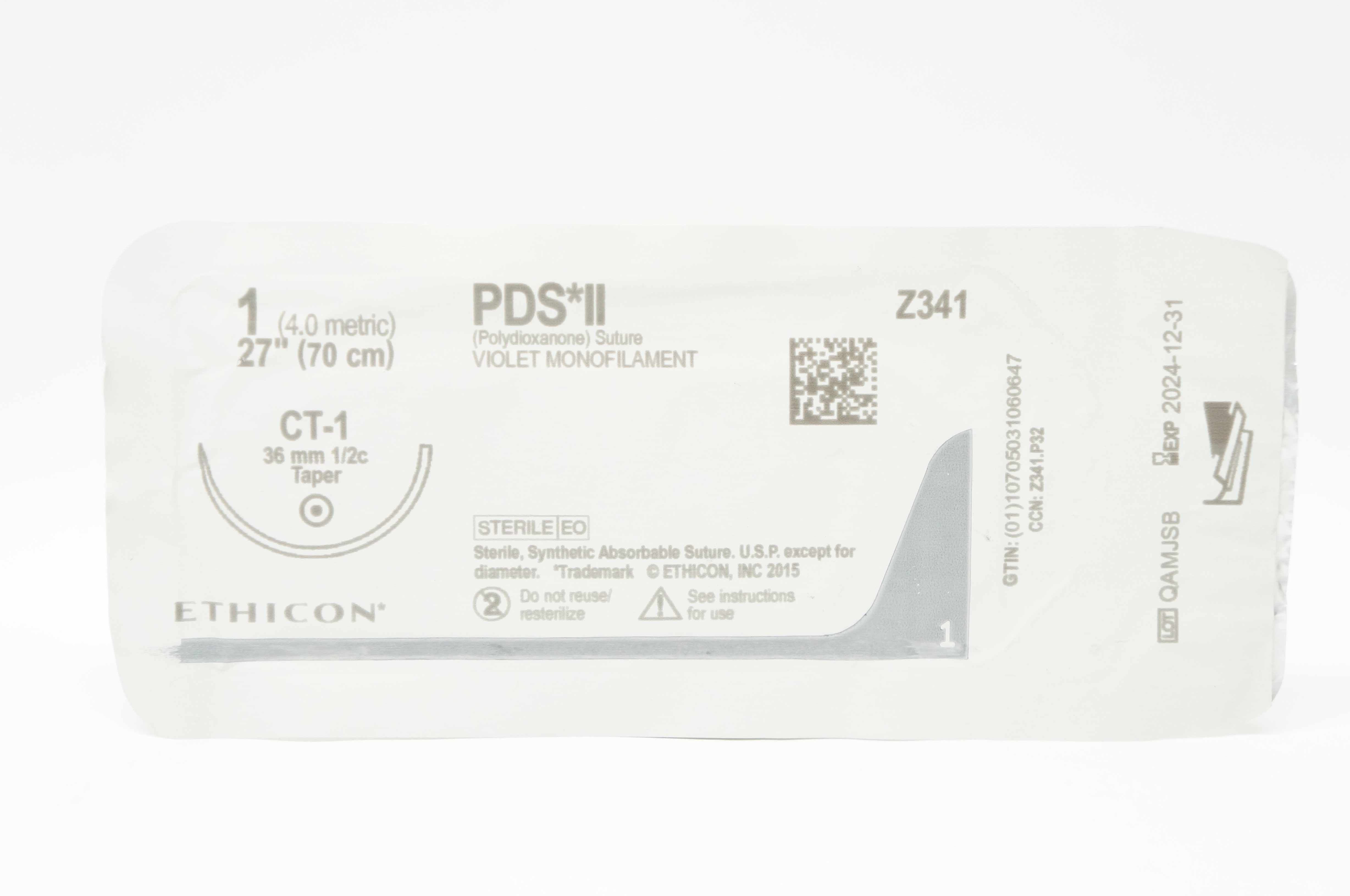 Ethicon Z341 1 PDS II Polydioxanone Stre CT-1, 36mm 1/2c Taper, 27inch
