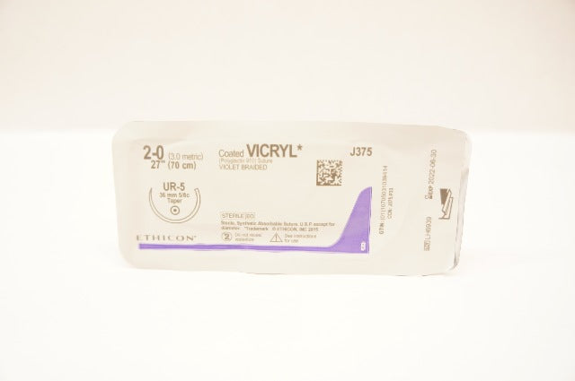 Ethicon J375 2-0 Coated VICRYL, UR-5, 36mm 5/8c Taper, 27inch (x)