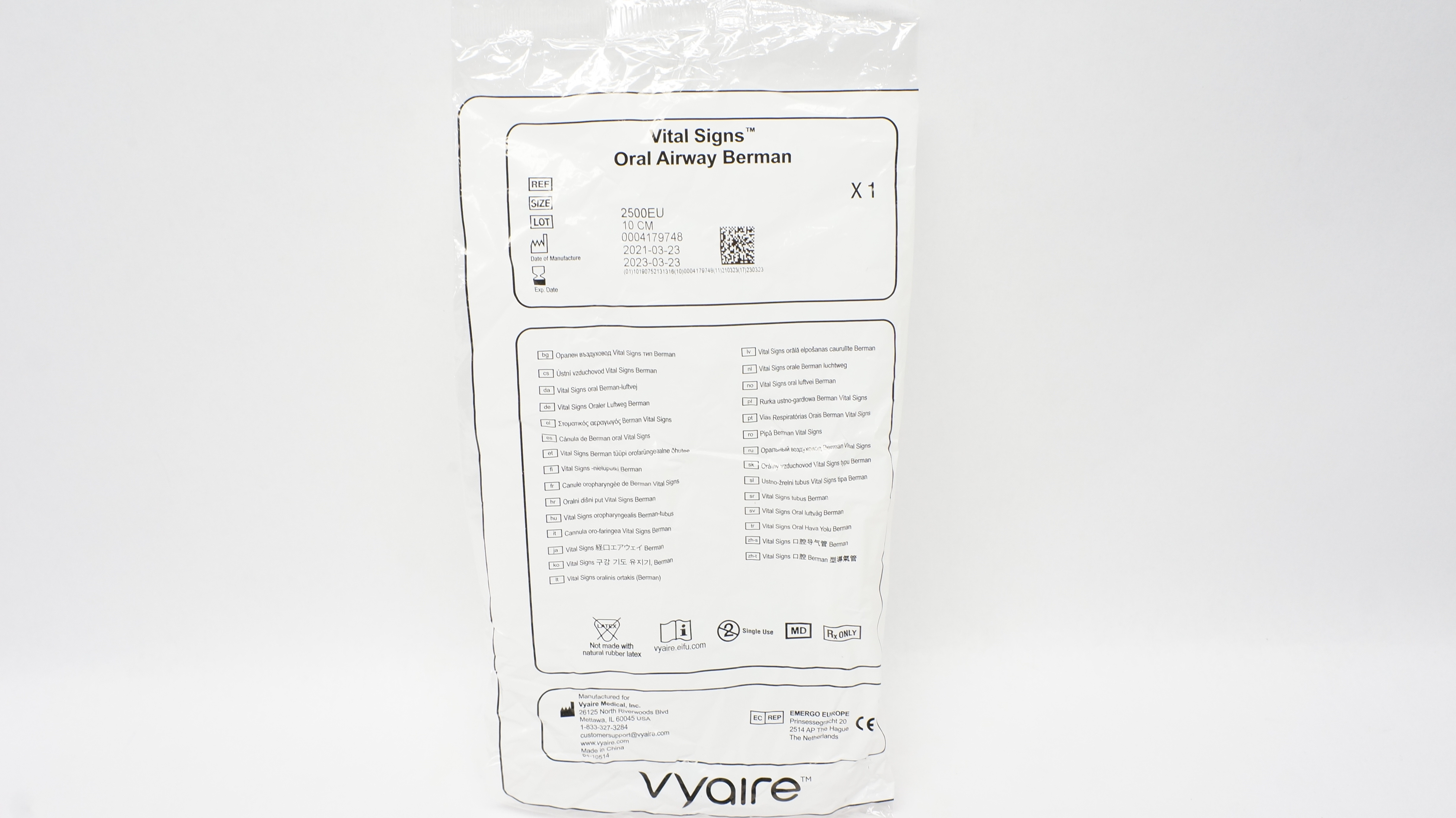 Vyaire 2500EU Vital Signs Oral Airway Berman 10cm