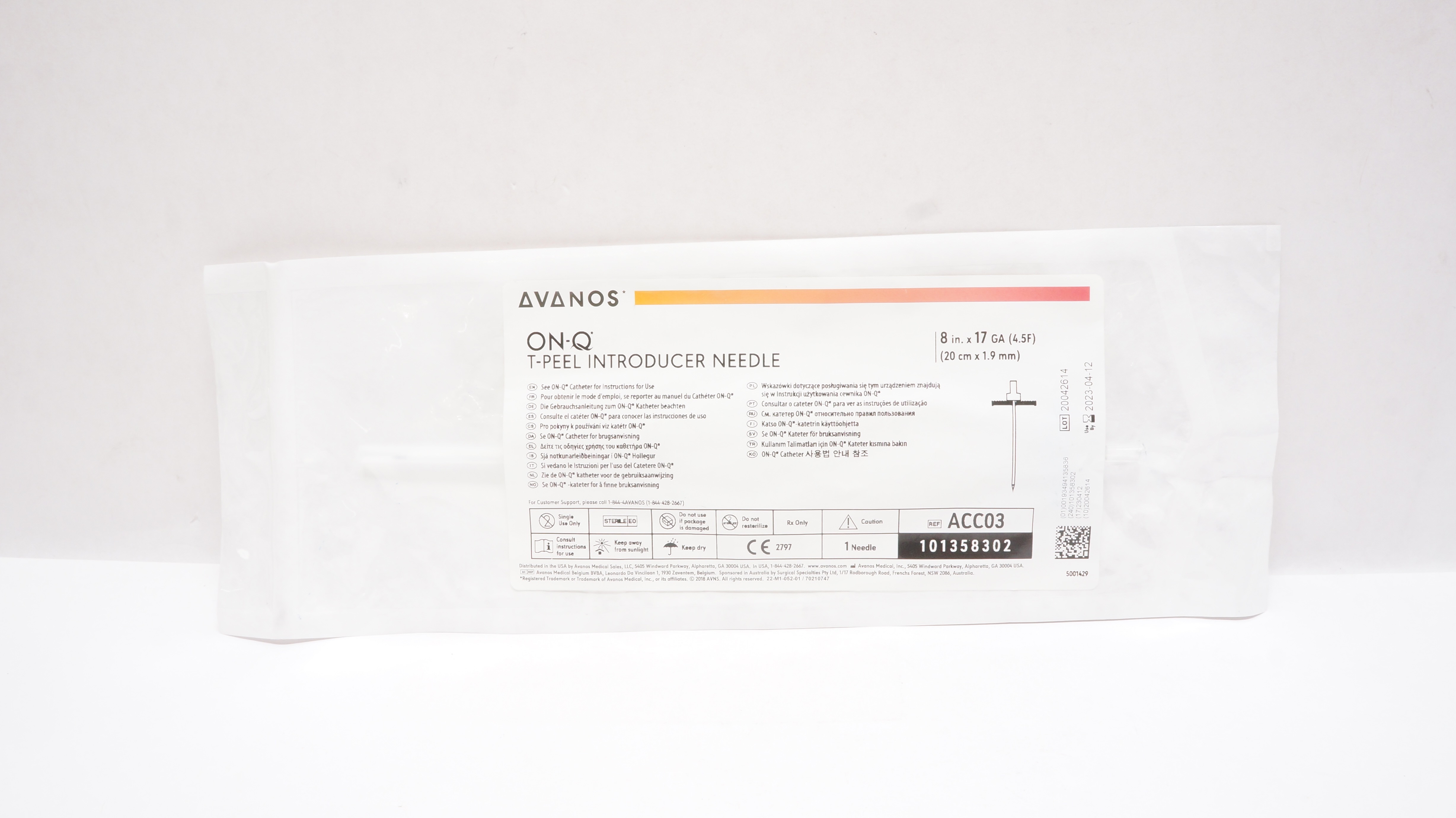 Avanos ACC03 ON-Q T-Peel Introducer Ndle 8inch x 17Ga (x)