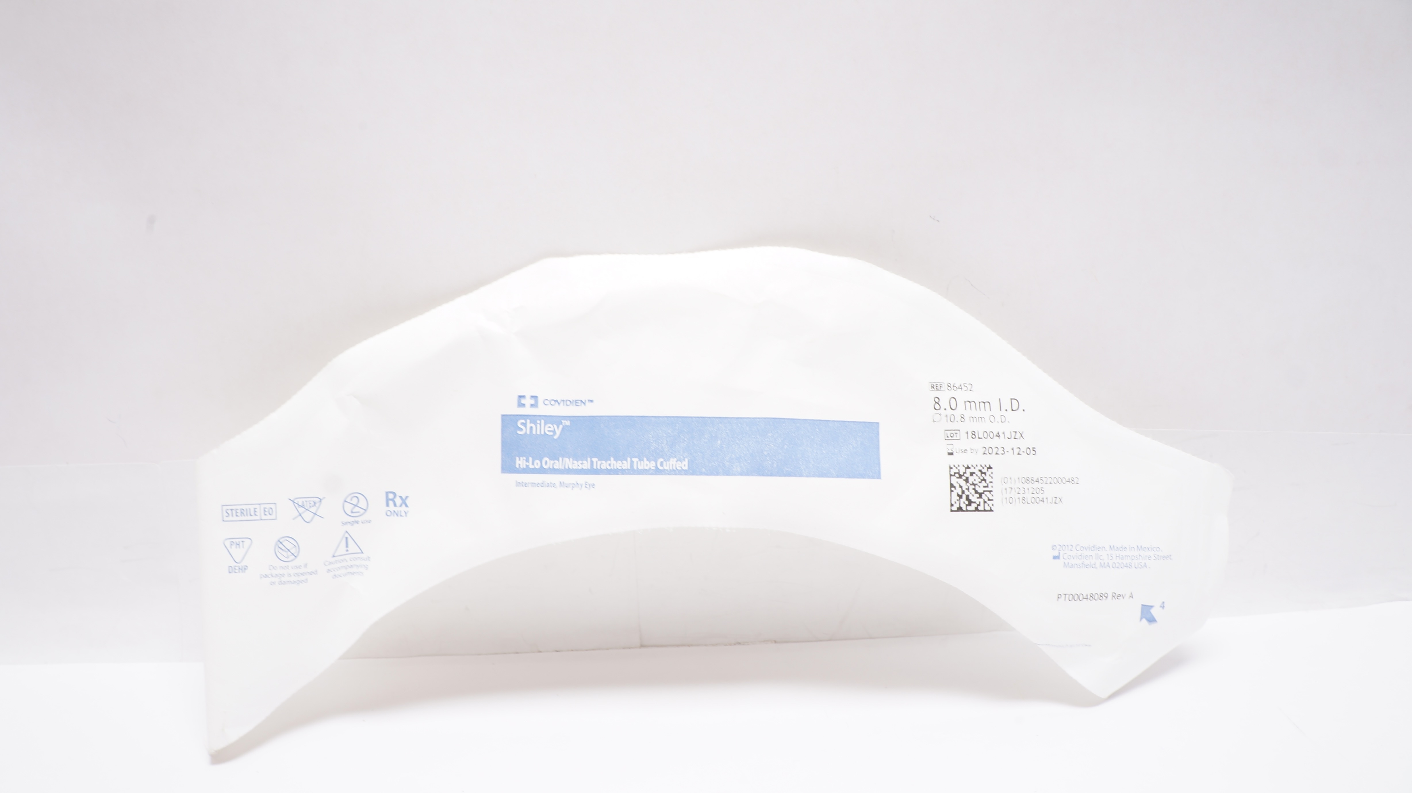Covidien 86452 Shiley Hi-Lo Oral/Nasal Tracheal Tube Cuffed 8.0ID x 10.8mm OD(x)