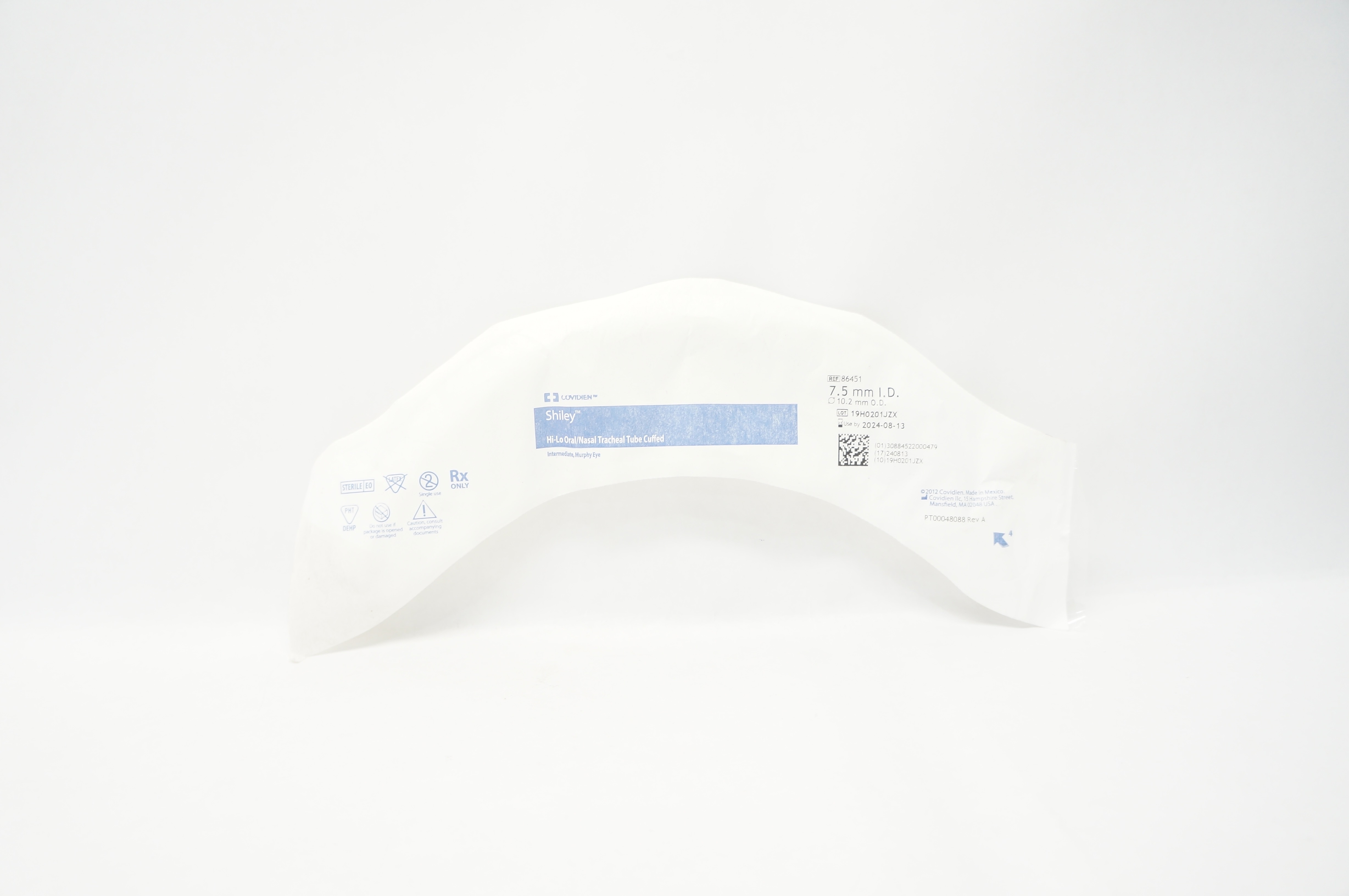Covidien 86451 Shiley Hi-Lo Oral/Nasal Tracheal Tube Cuffed 7.5mm x 10.2mm (x)