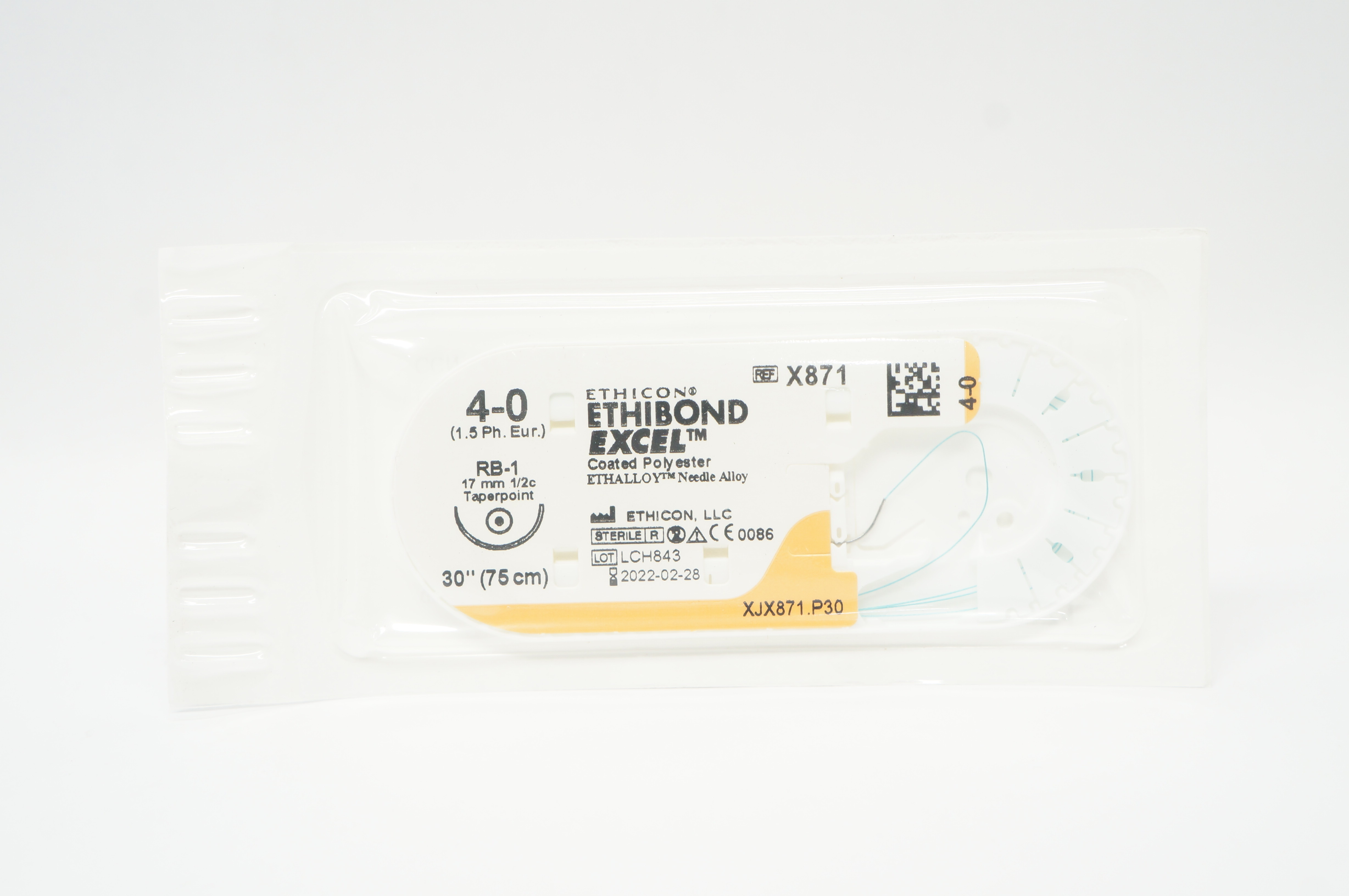 Ethicon X871 4-0 ETHIBOND EXCEL RB-1 17mm 1/2c Taper 30inch (x)