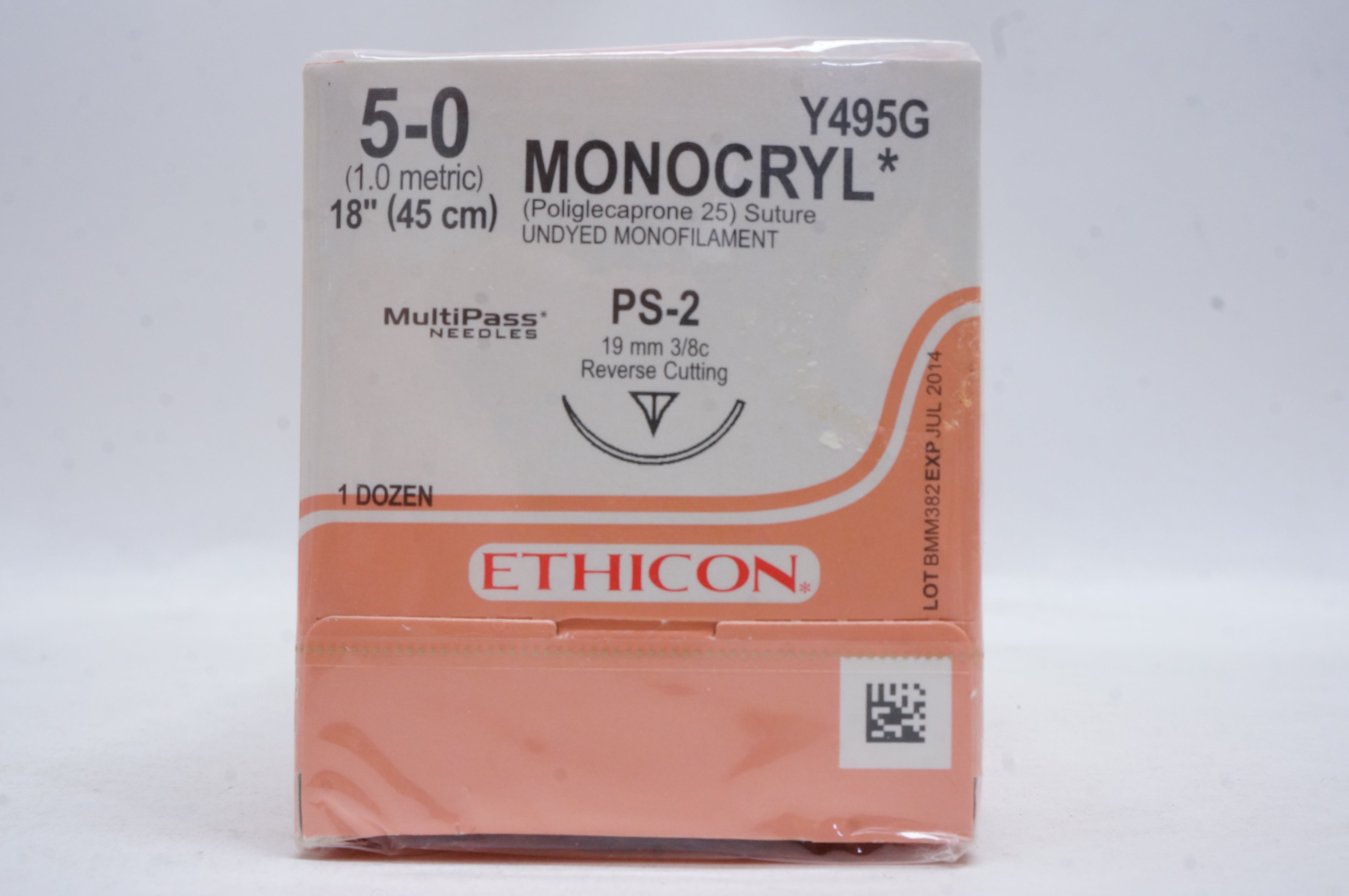 Ethicon Y495G 5-0 MONOCRYL, PS-2, 19mm 3/8c Reverse Cutting, 18inch(x)-Box of 12