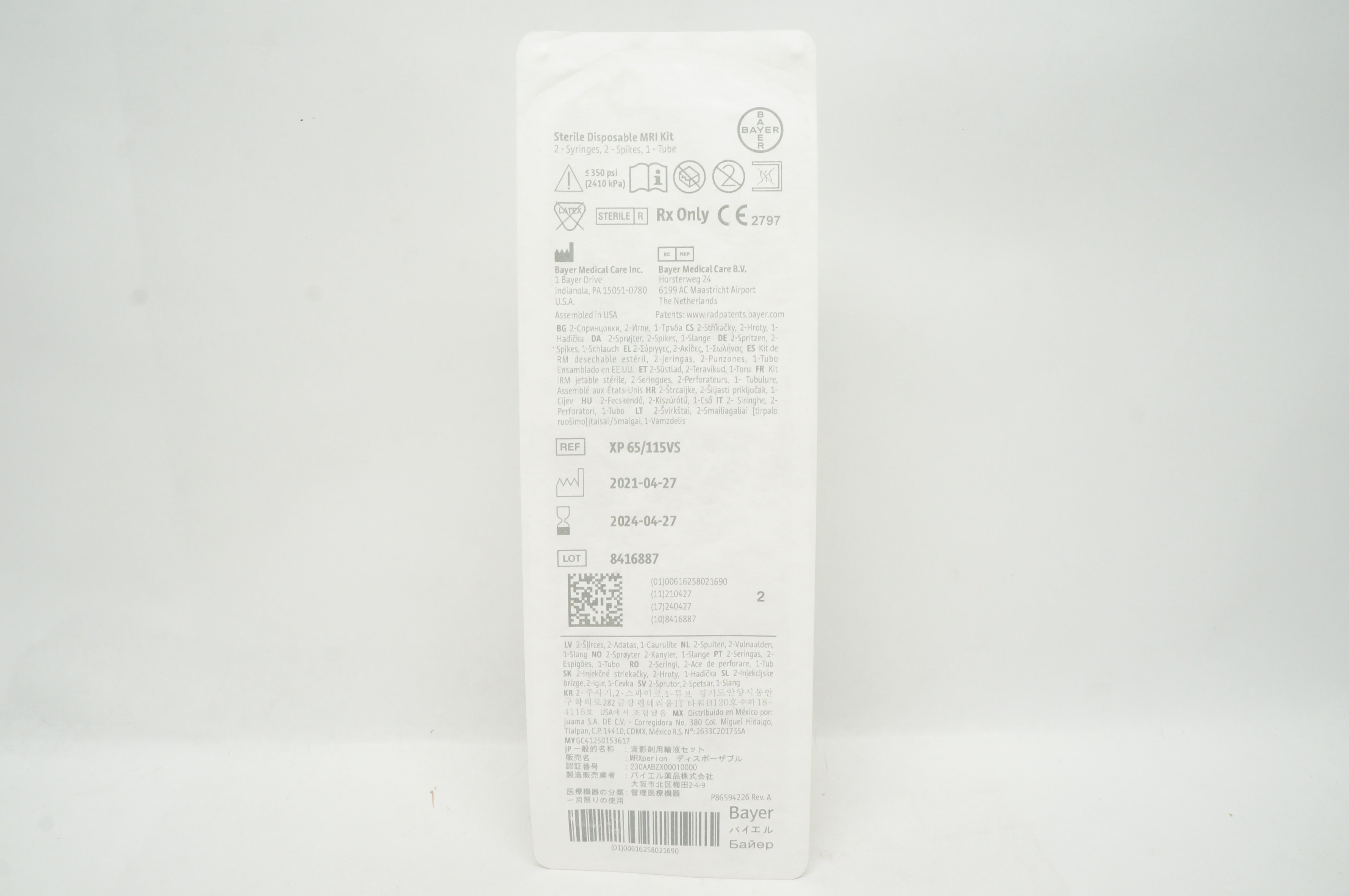 Bayer XP 65/115VS Sterile Disposable MRI Kit