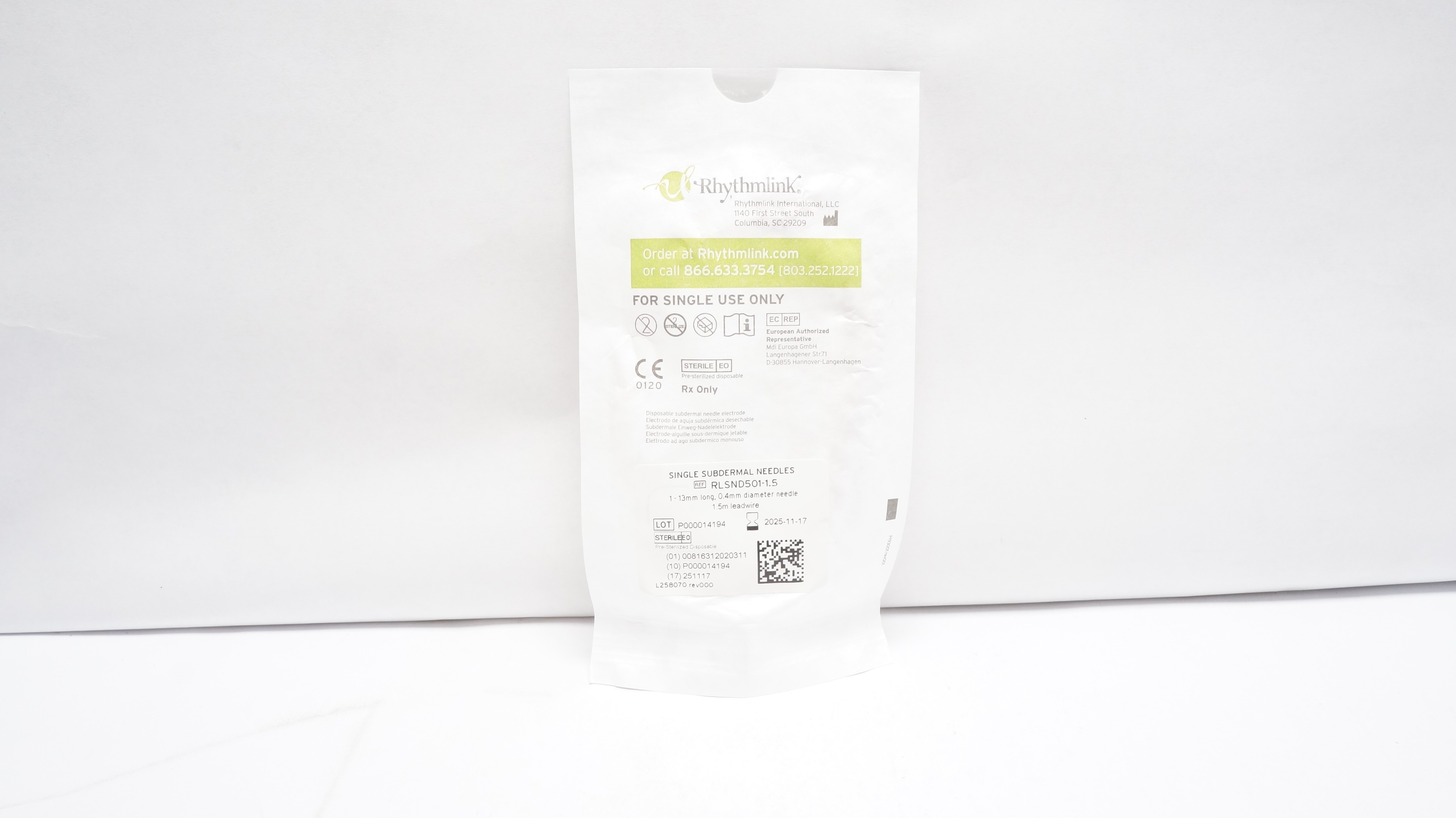 Rhythmlink RLSND501-1.5 Single Subdermal Ndles 13mm x 0.4mm x 1.5m (x)
