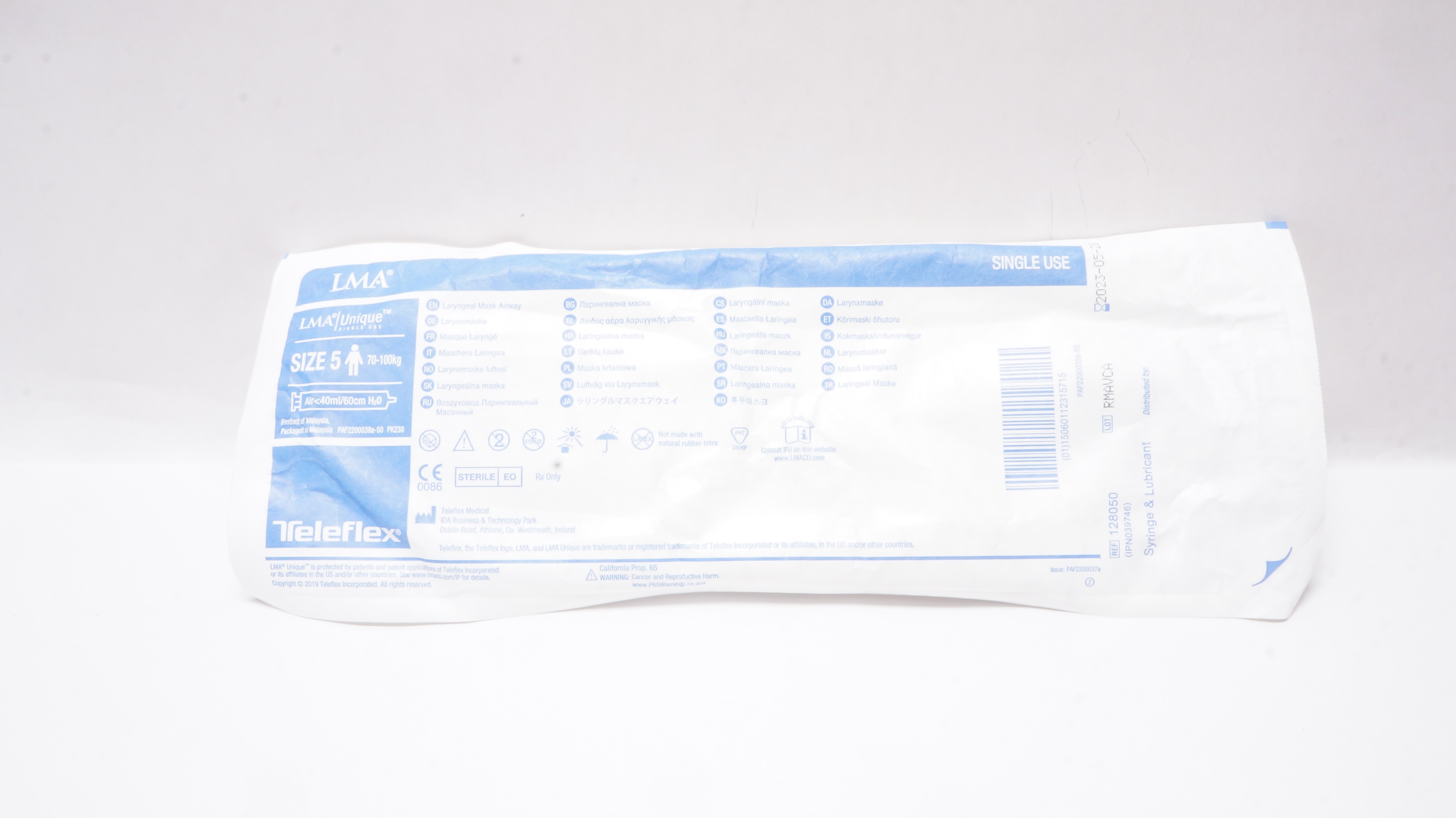 Teleflex 128050 LMA Unique Laryngoscope Mask Airway Size 5, 70-100kg