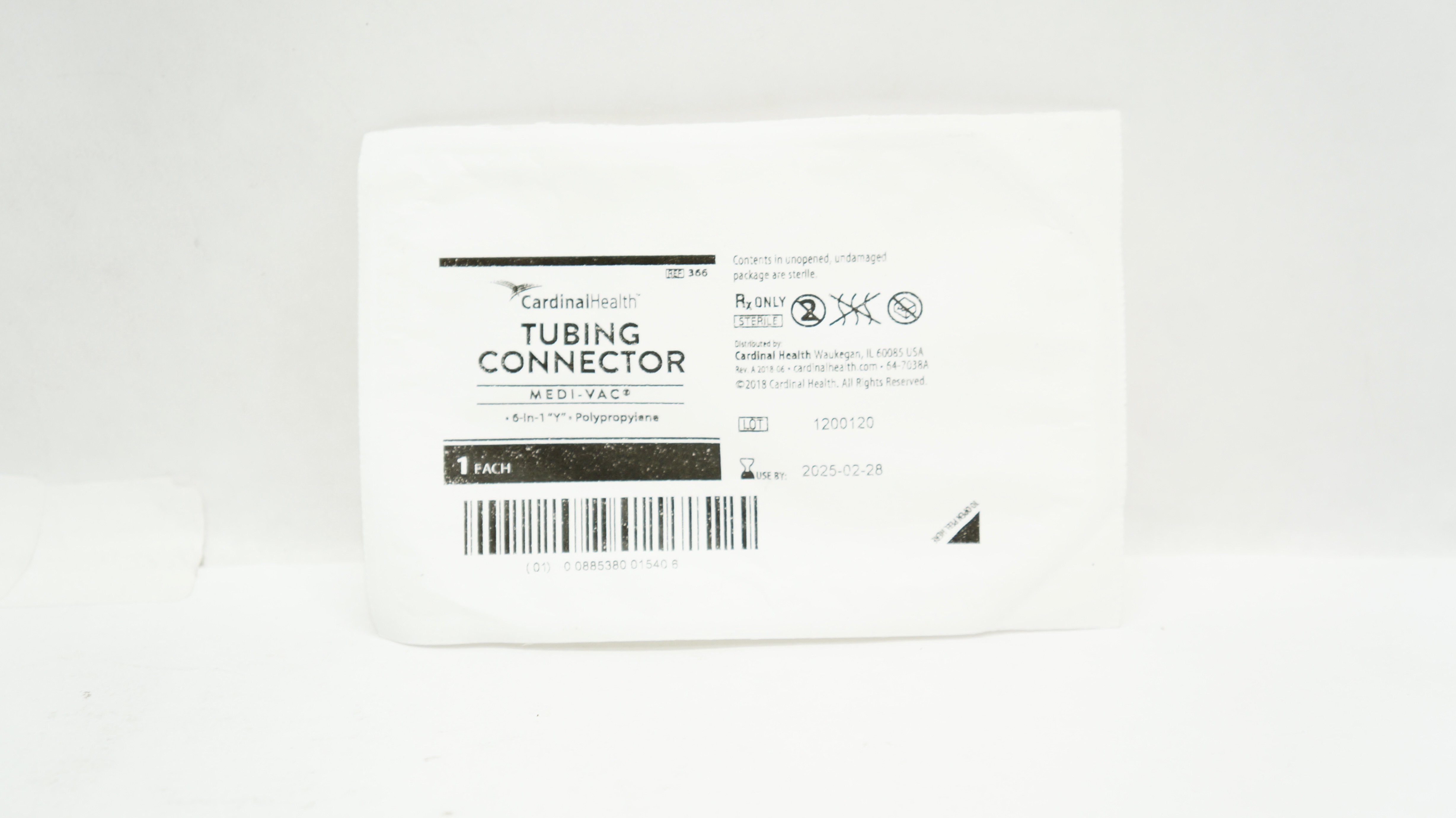 Cardinal Health 366 Medi-Vac Tubing Connector 6 inch1 Y Polypropylene