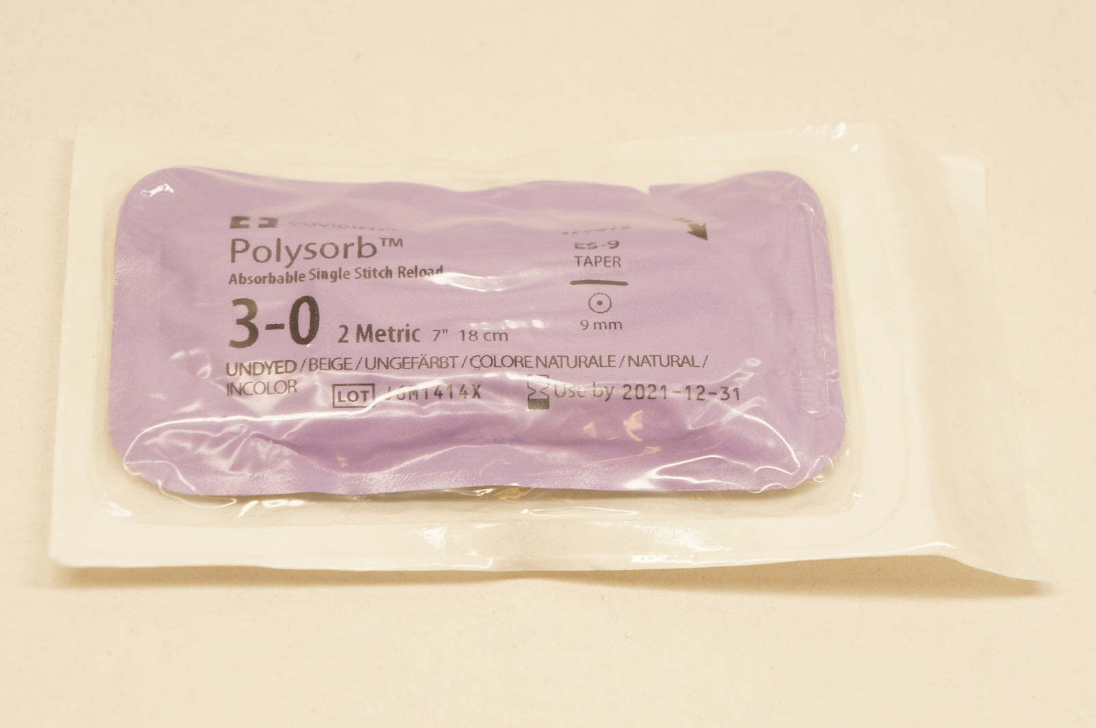 Covidien 170072 3-0 Polysorb Absorbable Single Stitch Reload, ES-9, 9mm 7inch