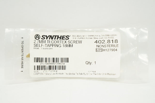 Synthes 402.818 2.7mm TI Cortex Screw Self-Tapping with T8 Stardrive Recess 18mm