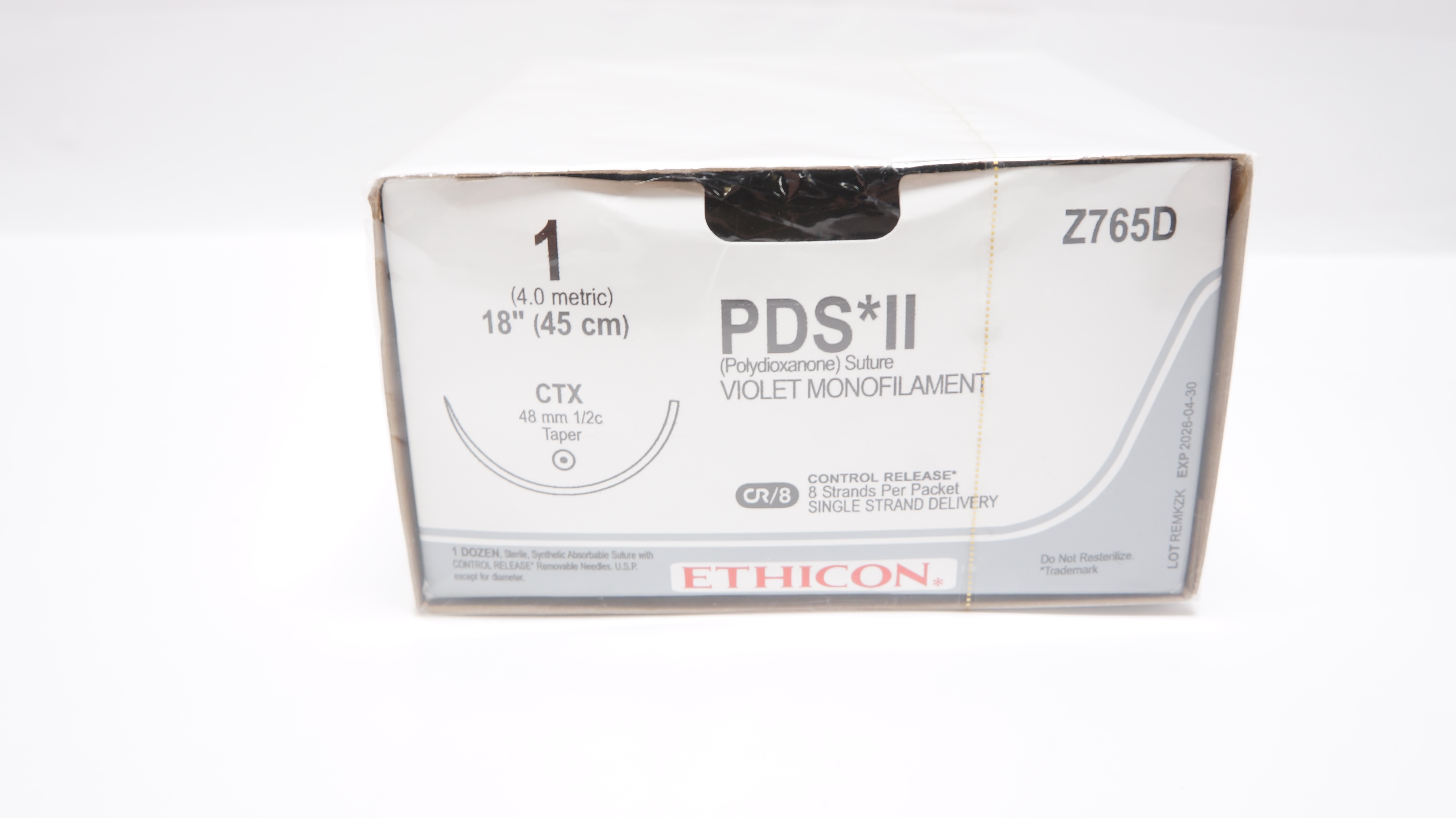Ethicon Z765D 1 PDS II, CTX, 48mm 1/2c Taper, 18inch - Box of 12