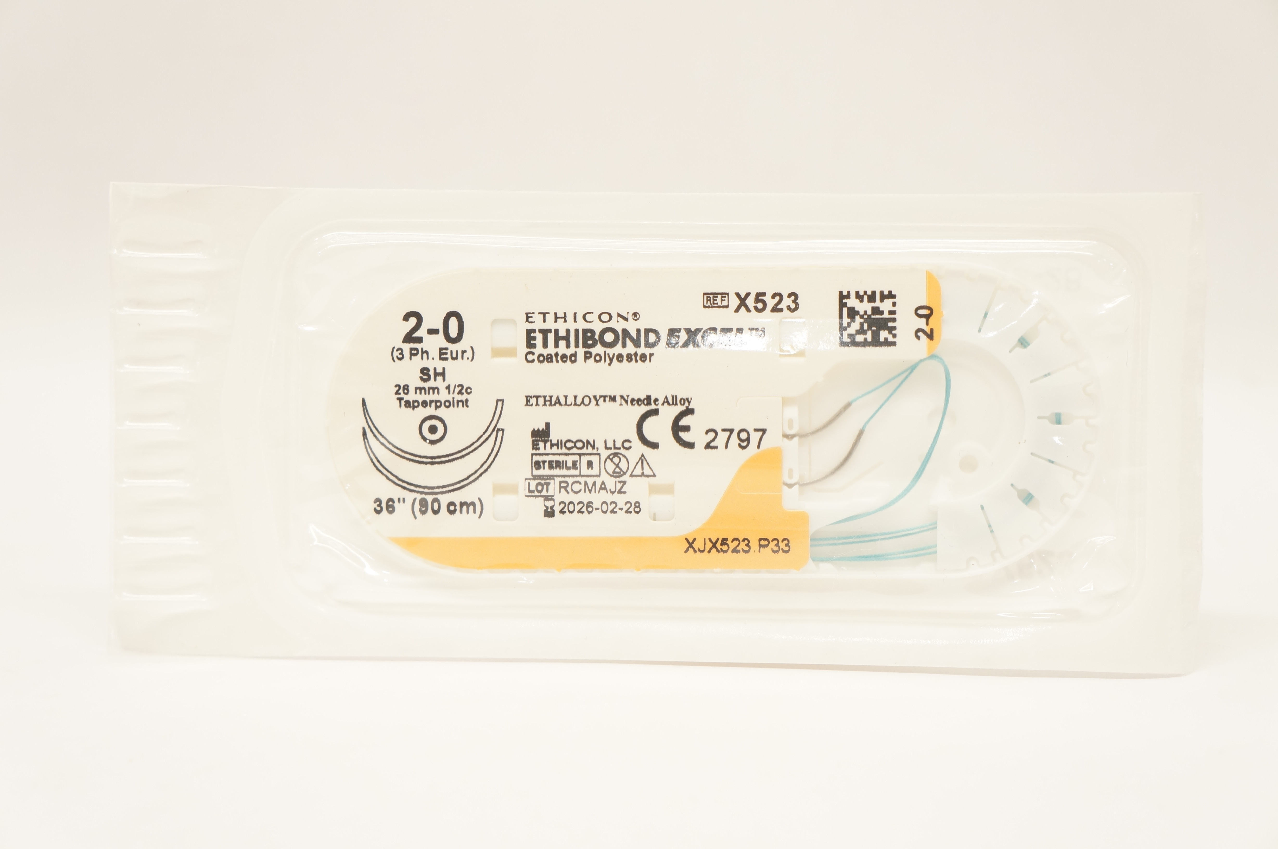 Ethicon X523 2-0 Ethibond Excel Surgical Stre SH 26mm 1/2c Taperpoint, 36inch