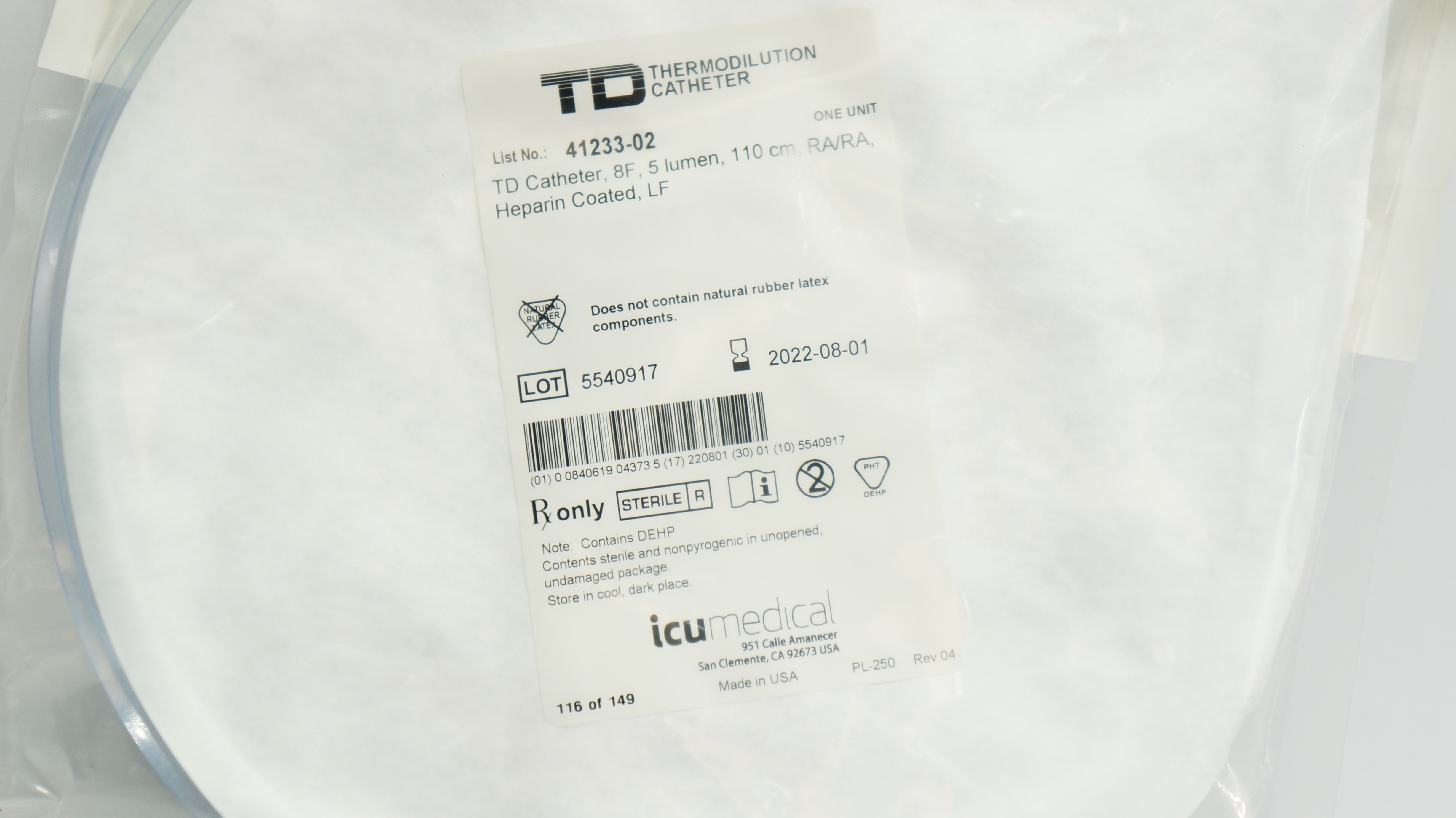 ICU Medical 41233-02 TD Thermodilution Cath. 5 Lumen, 8F x 110cm, RA/RA (x)