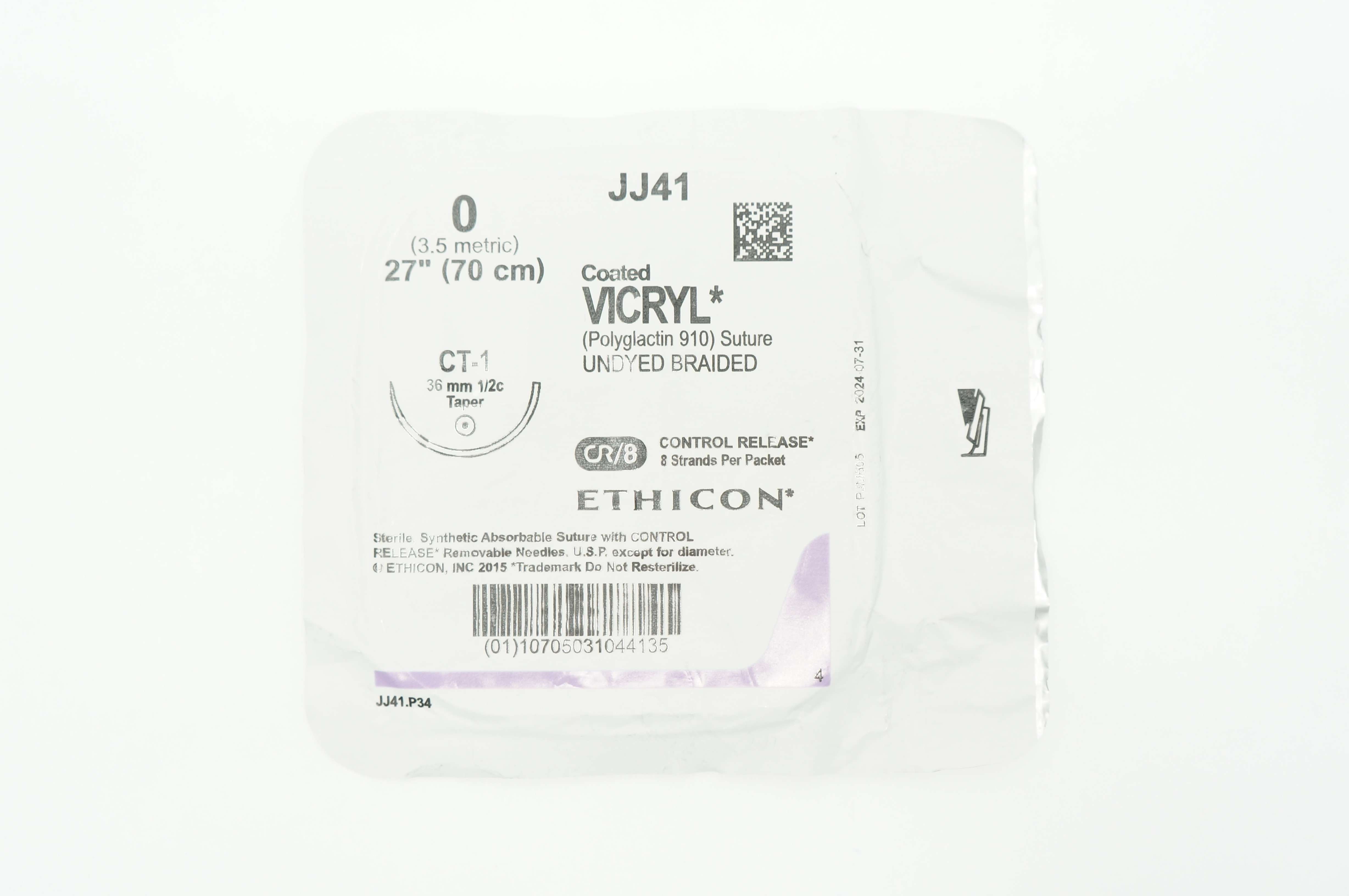 Ethicon JJ41 0 VICRYL CT-1 36mm 1/2c Taper 27inch