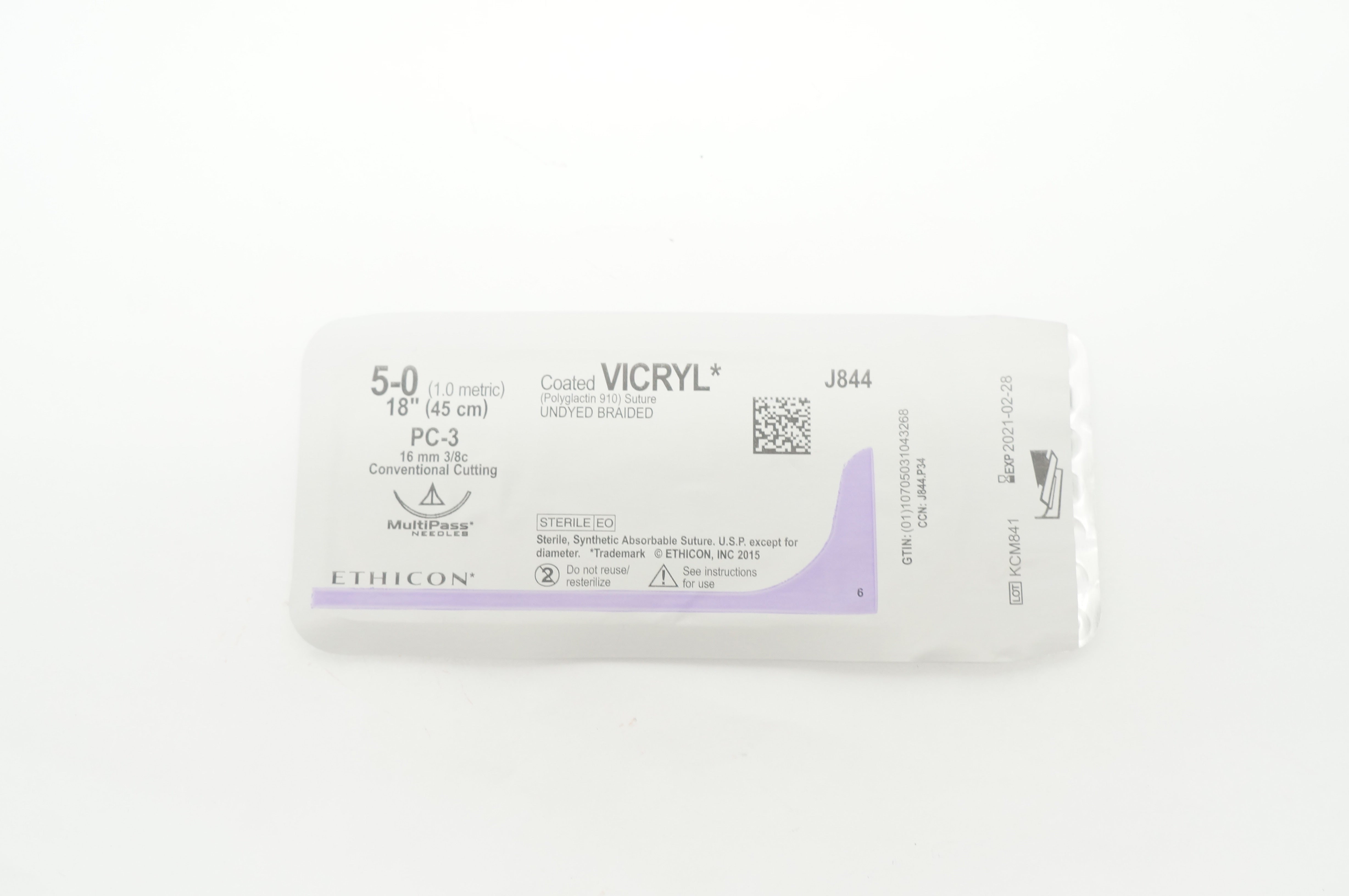 Ethicon J844 5-0 VICRYL PC-3 16mm 3/8c Conventional Cutting 18inch (x)