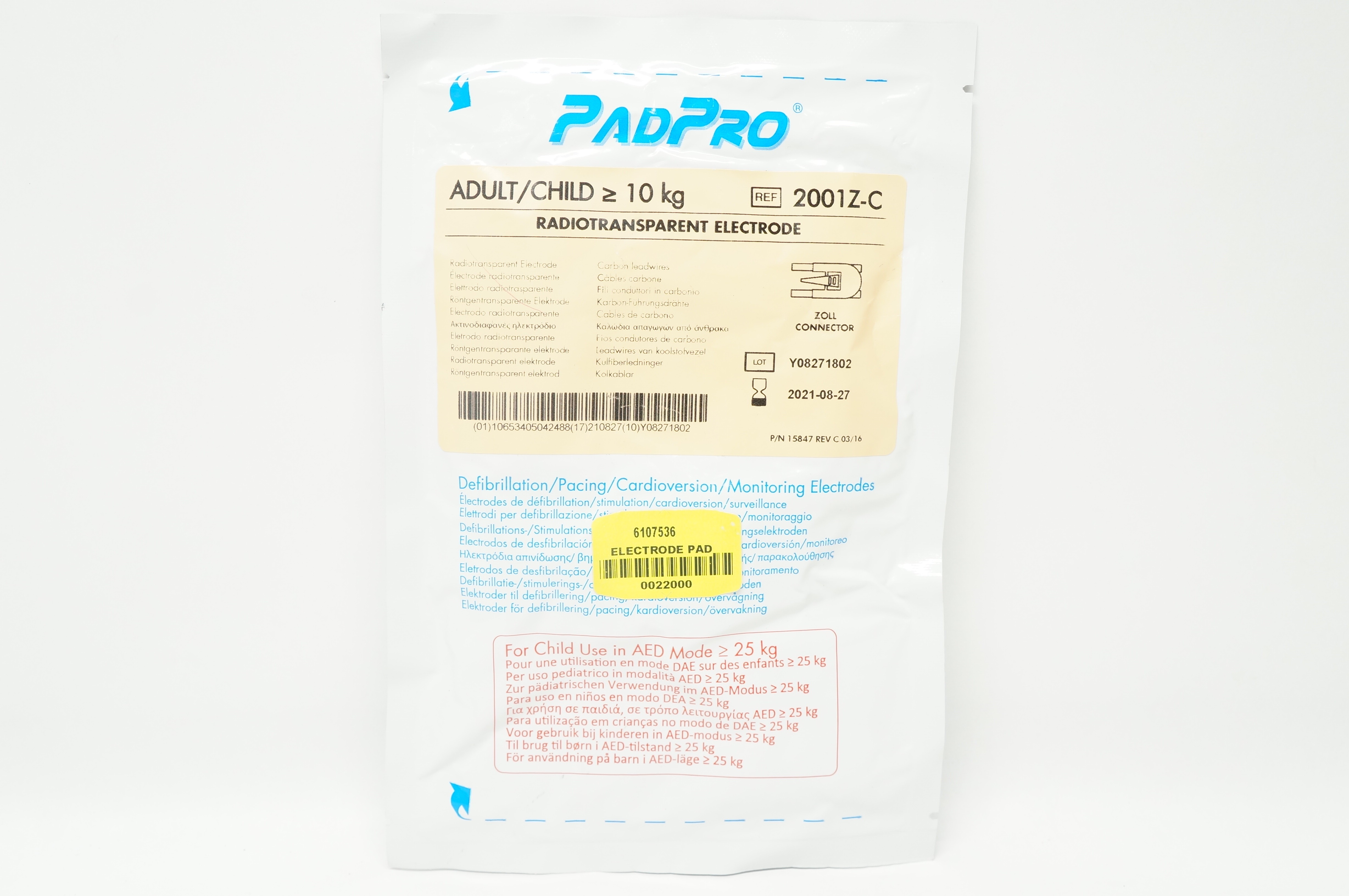 ConMed 2001Z-C PadPro Radiotransparent Electrode Adult / Child ≥10kg (x)