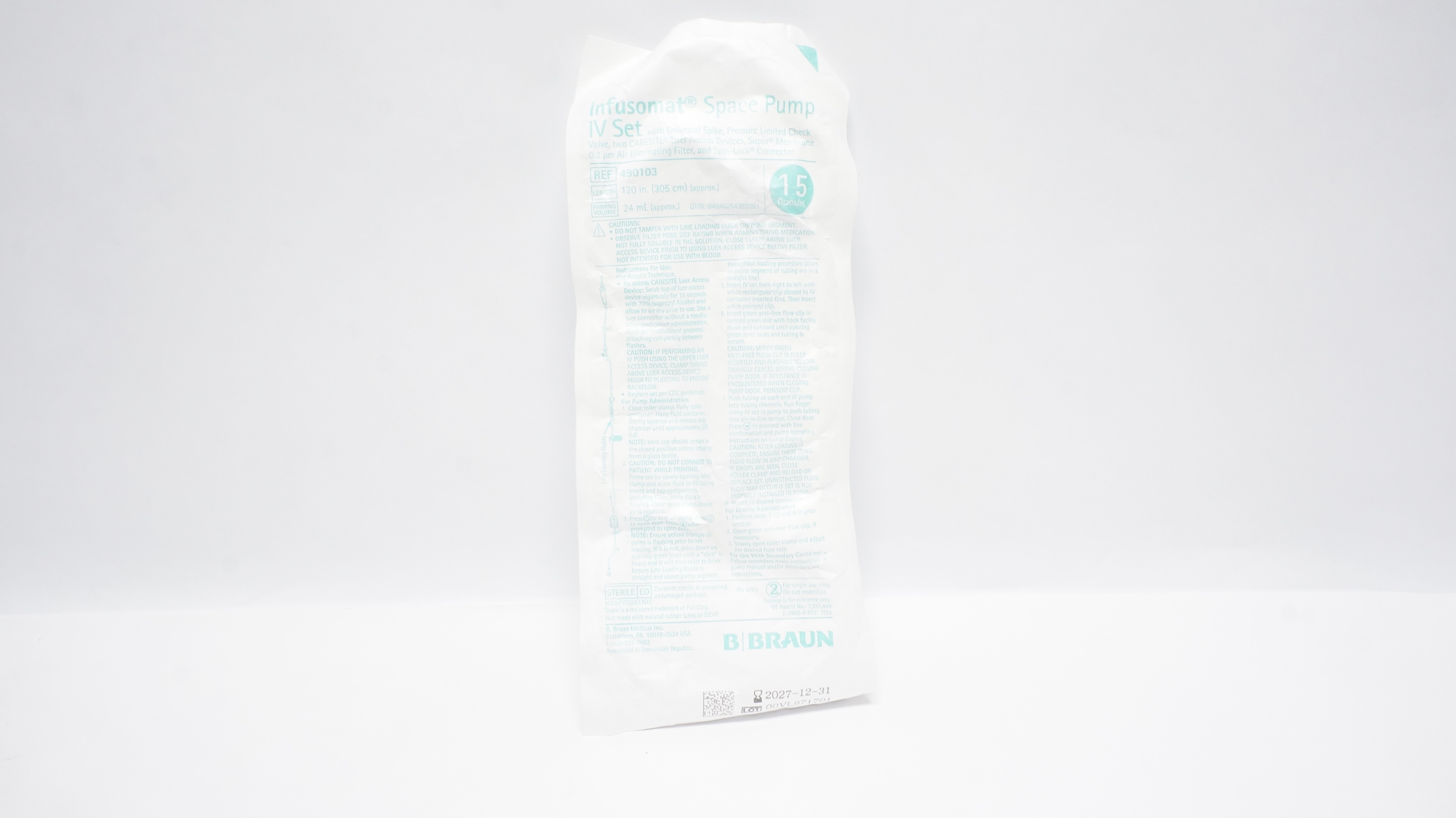 Braun 490103 Infusomat Space Pump IV Set 15 Drops/ml 120inch