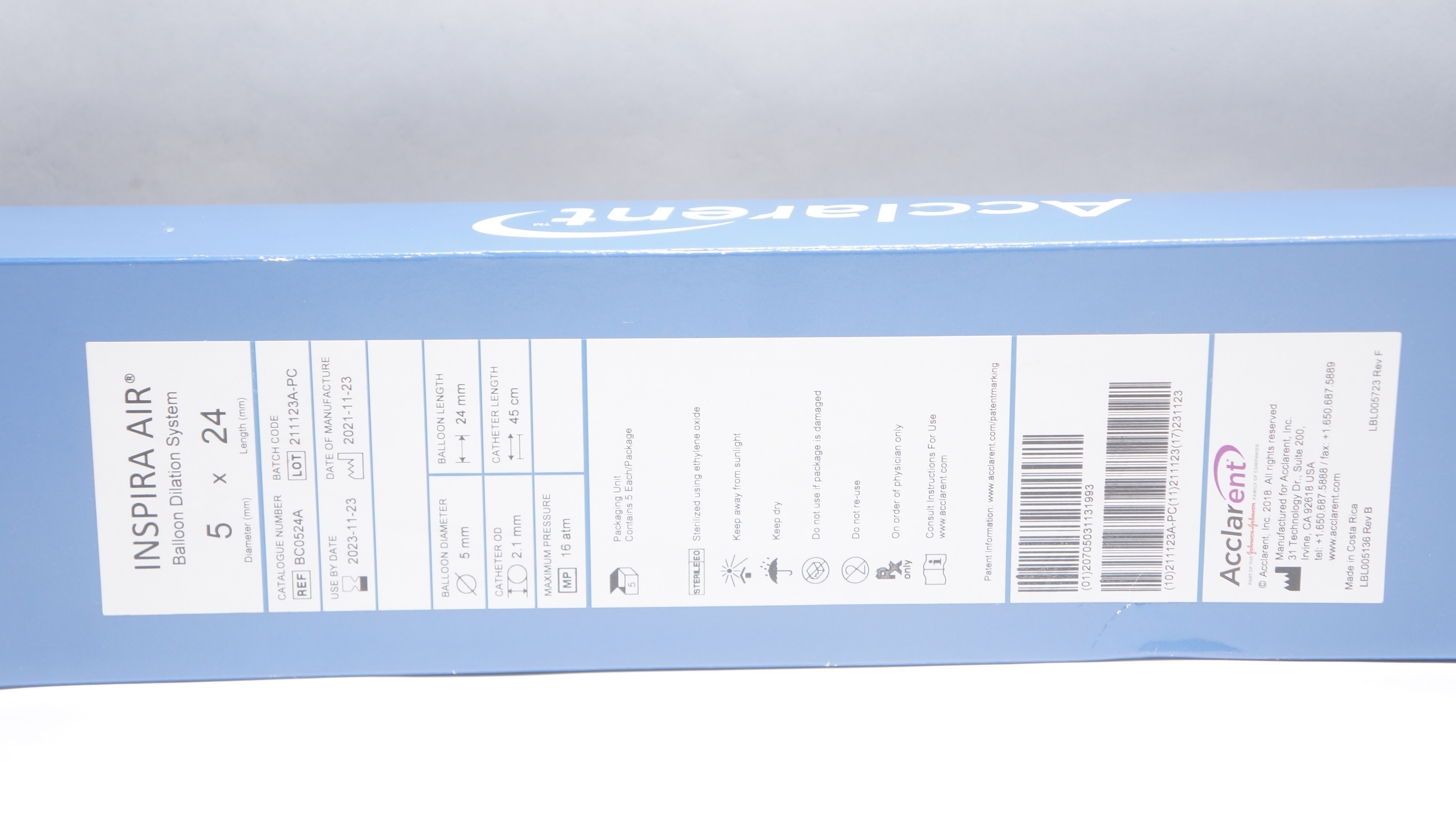 Acclarent BC0524A Inspira Air Balloon Dilation System 5mm x 24mm (x) - Box of 5