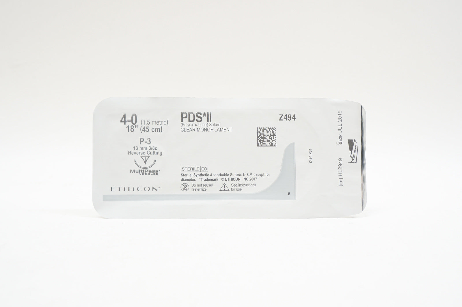 Ethicon Z494 4-0 PDS II, P-3 13mm 3/8c Reverse Cutting, 18inch (x) - Lot of 3