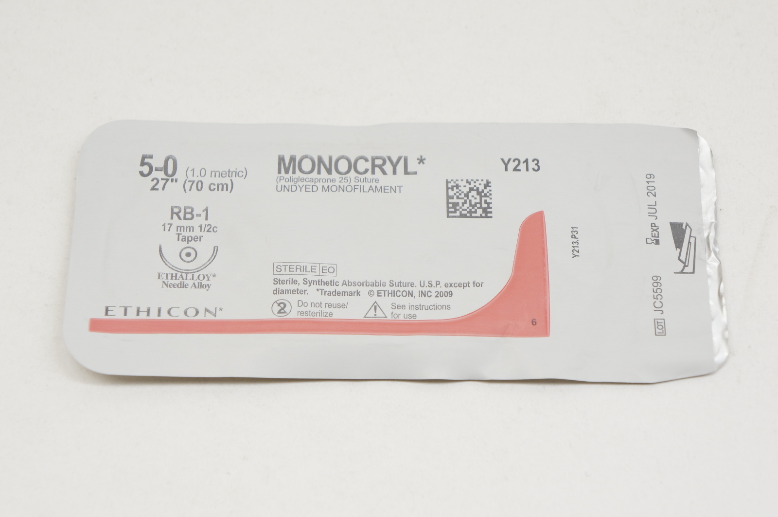 Ethicon Y213 5-0 MONOCRYL, RB-1, 17mm 1/2c Taper, 27inch (x)