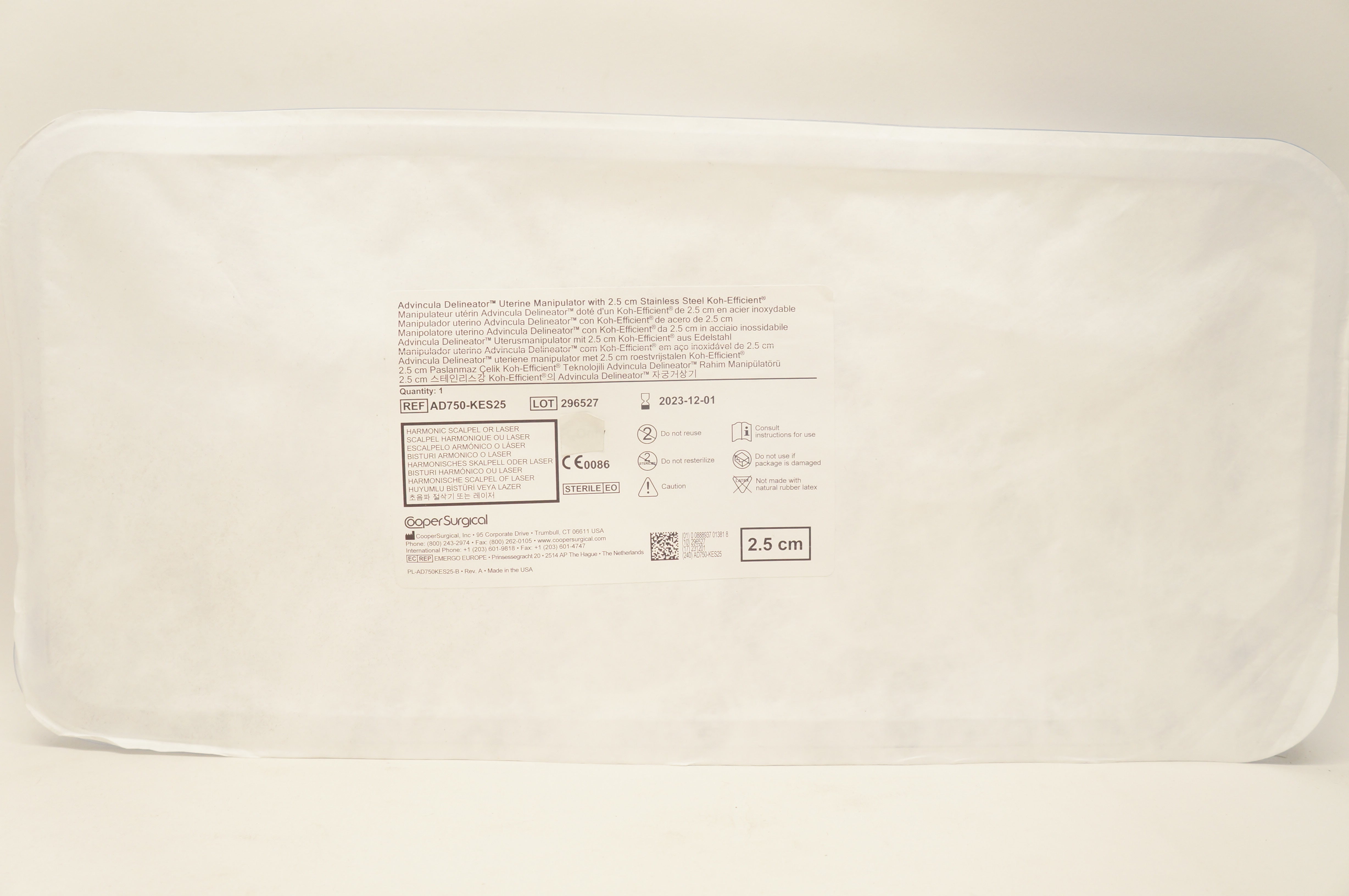 Cooper Surgical AD750-KES25 Advincula Delineator Uterine Manipulator 2.5cm