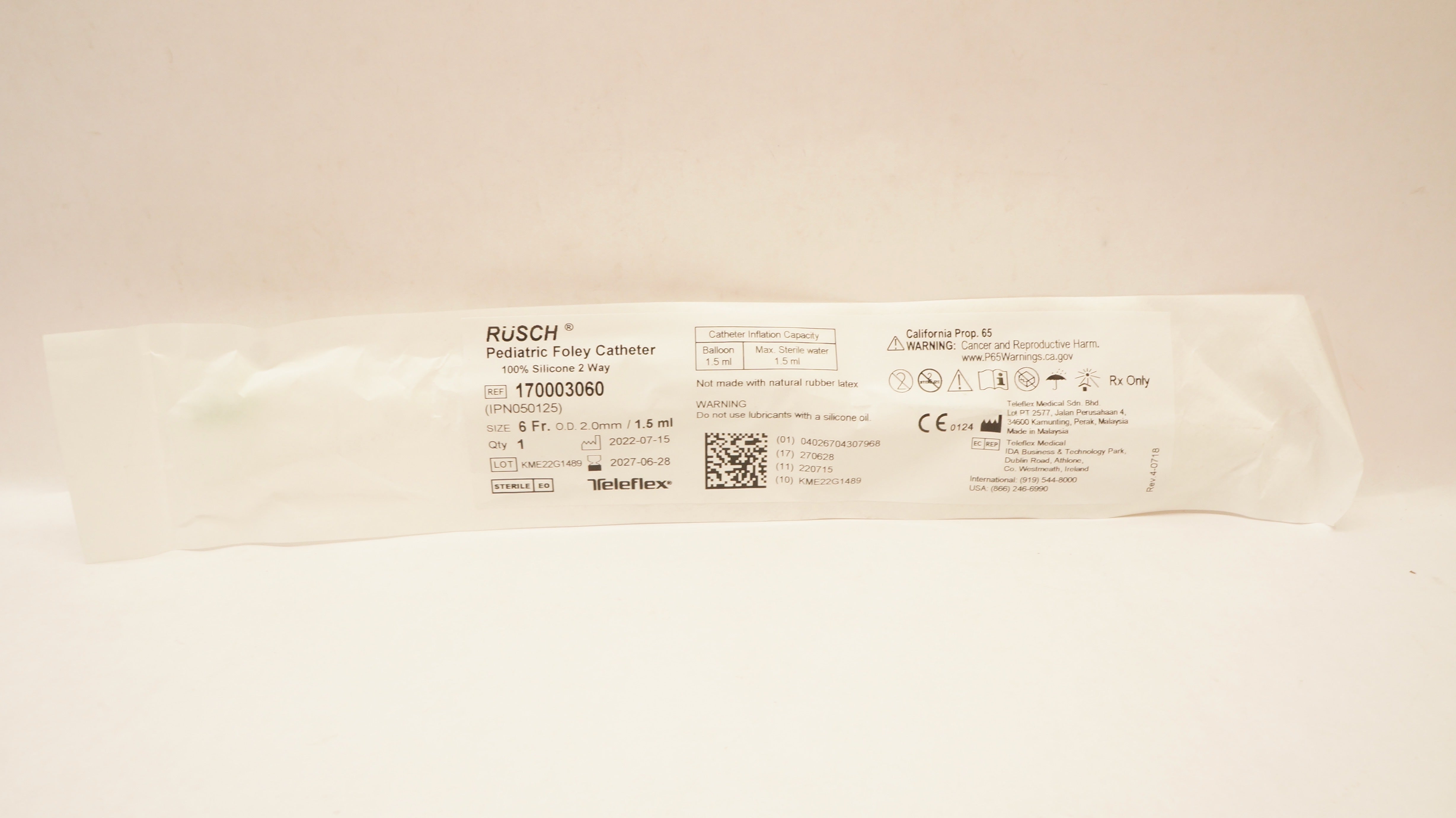 Teleflex 170003060 RUSCH Pediatric Foley Cath. 6Fr x 2.0mm O.D. x 1.5ml
